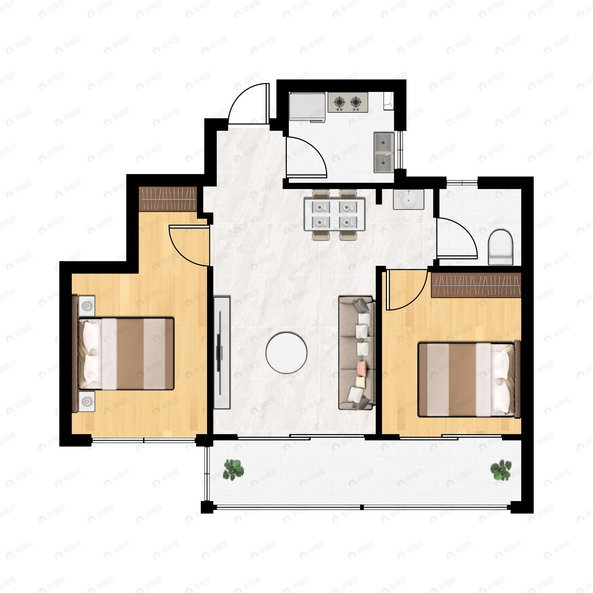2室2厅1卫建面73平南户型图