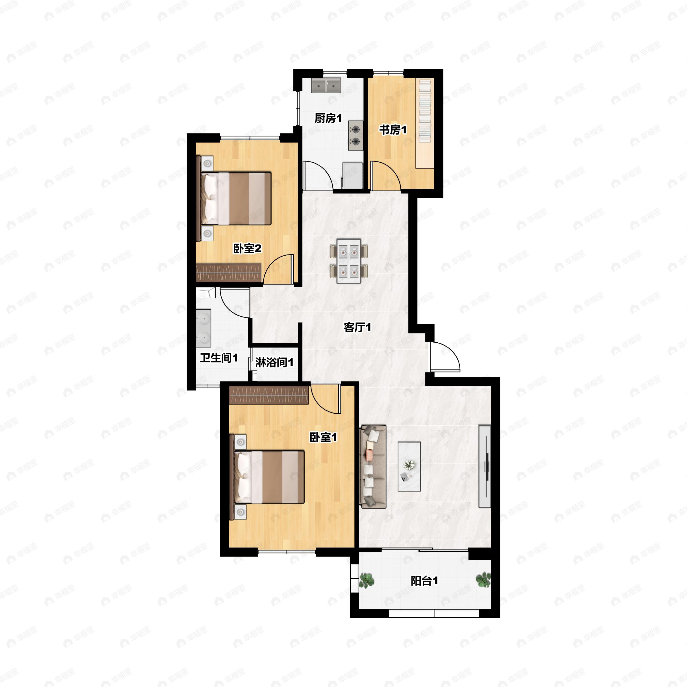 3室2厅1卫建面104平南户型图