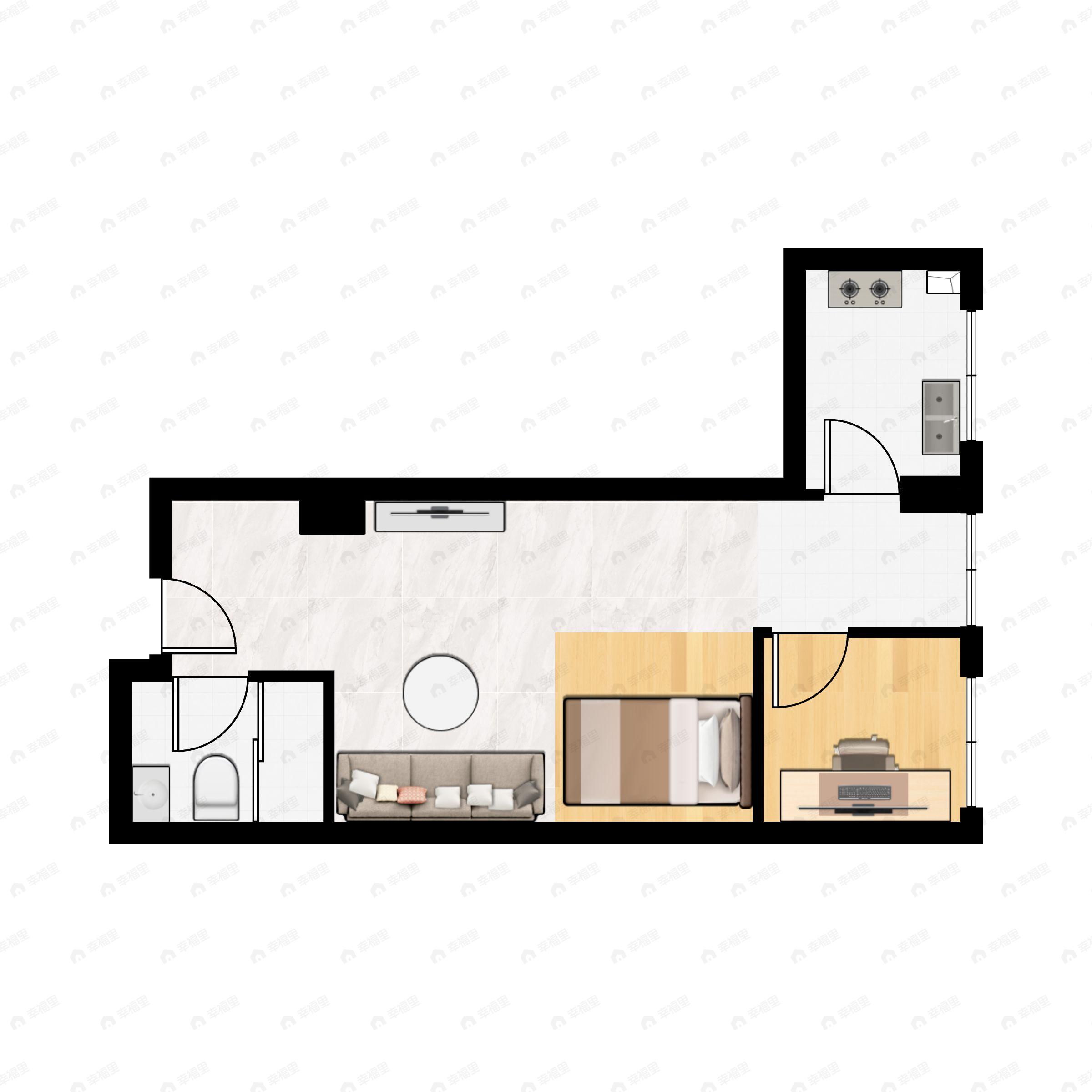 1室1厅1卫建面49m²南户型图