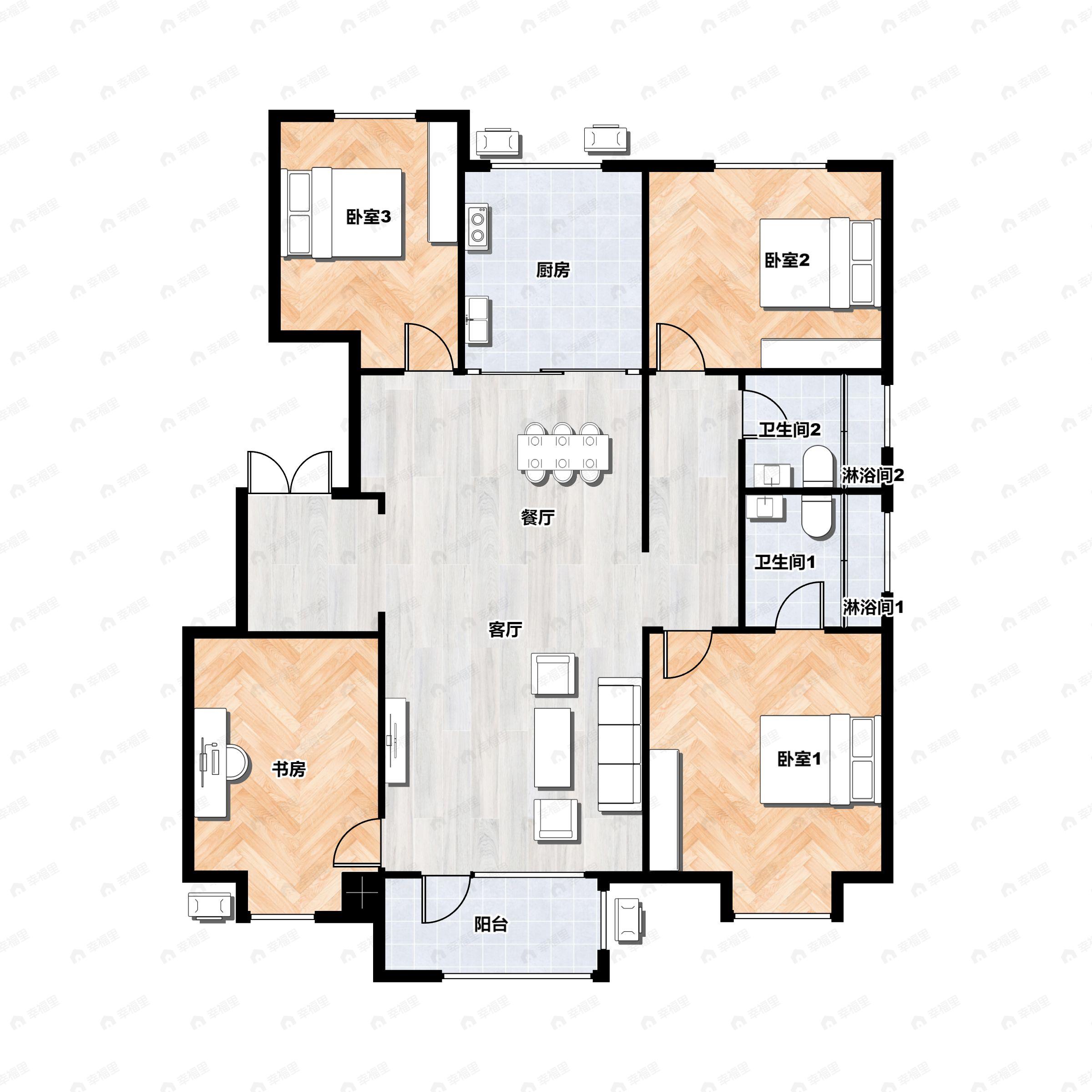 4室2厅2卫建面145平南|北户型图