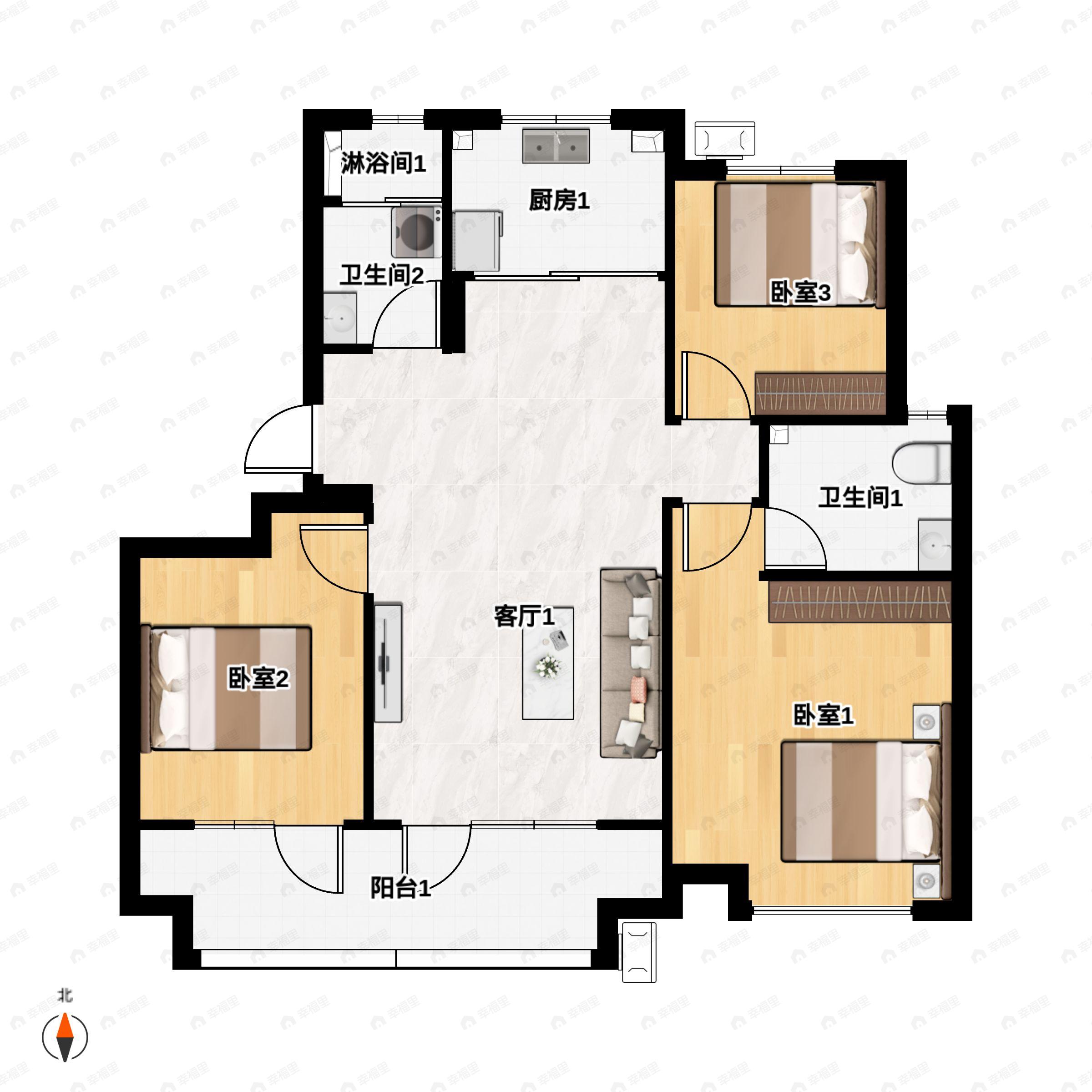 3室2厅2卫建面118平户型图