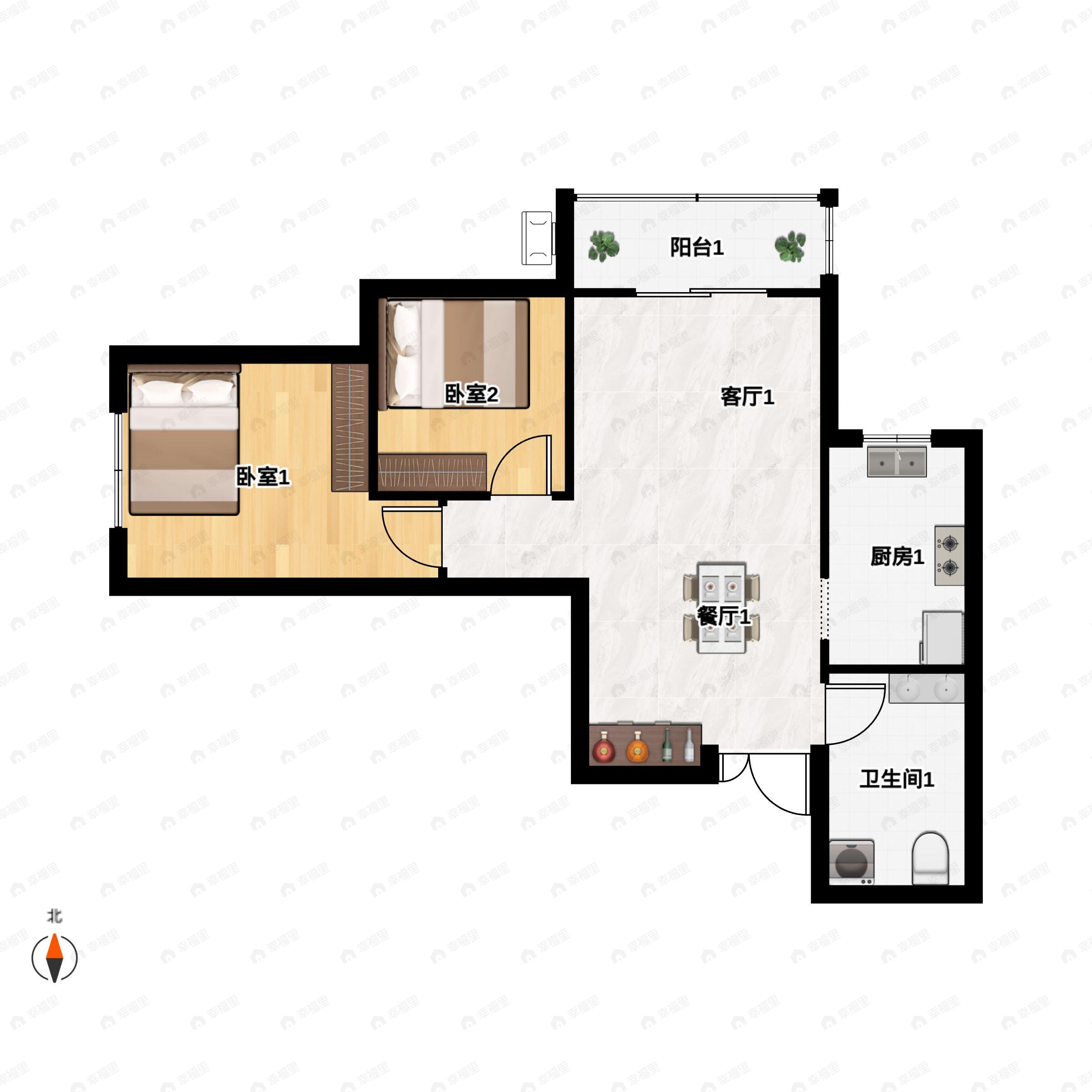 九洲城二期2室2厅1卫户型图