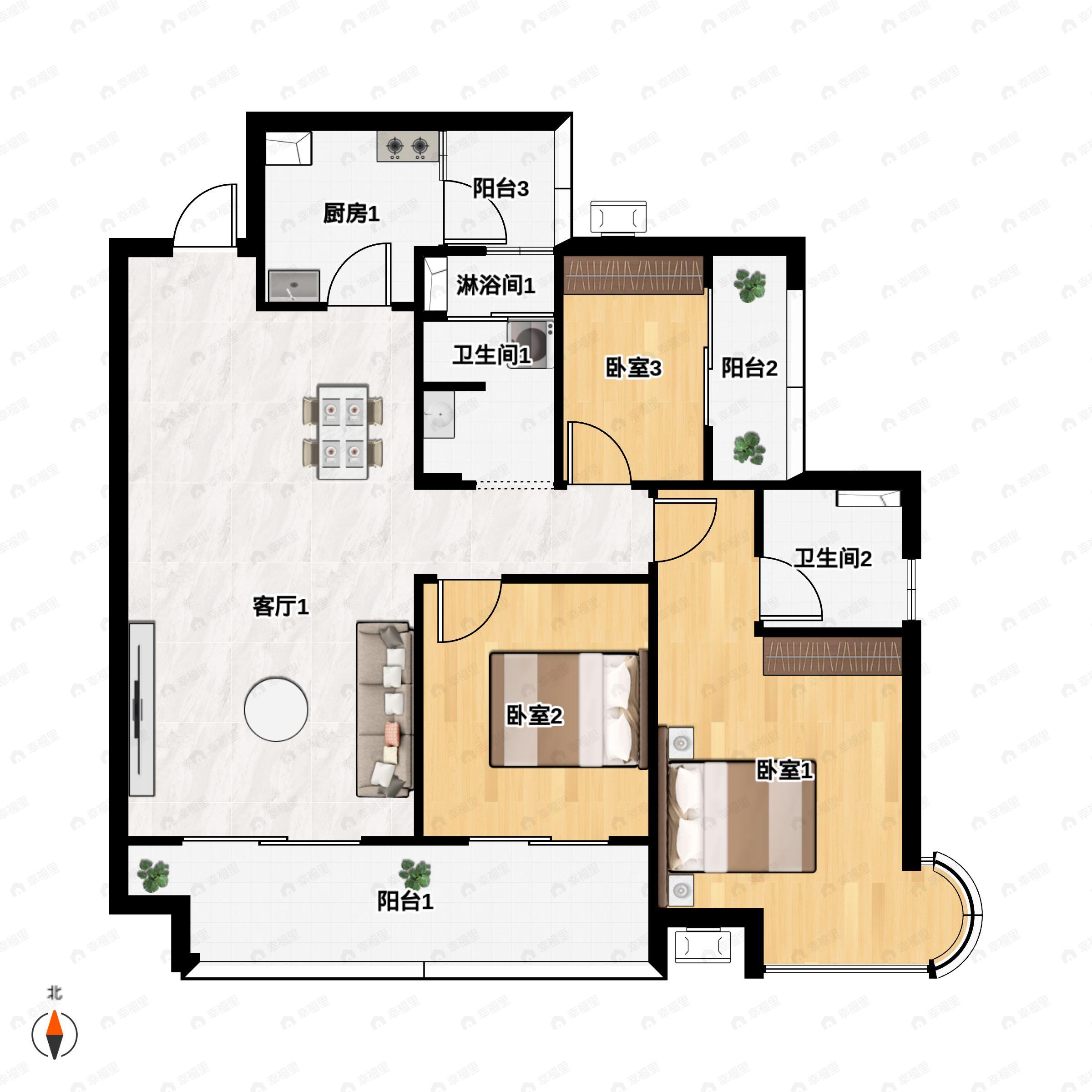 锦绣三润城3室2厅2卫户型图
