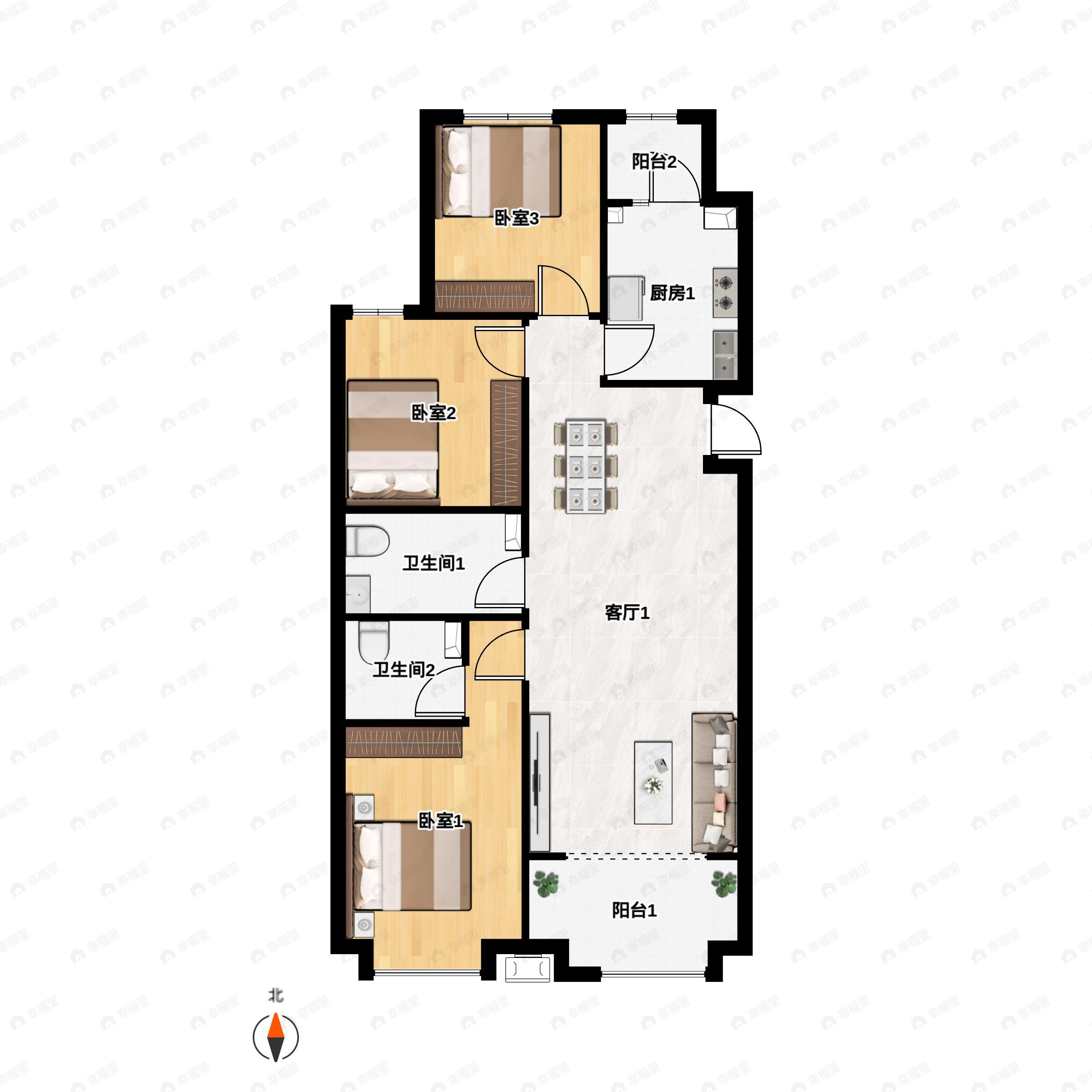 3室2厅2卫建面119平西户型图