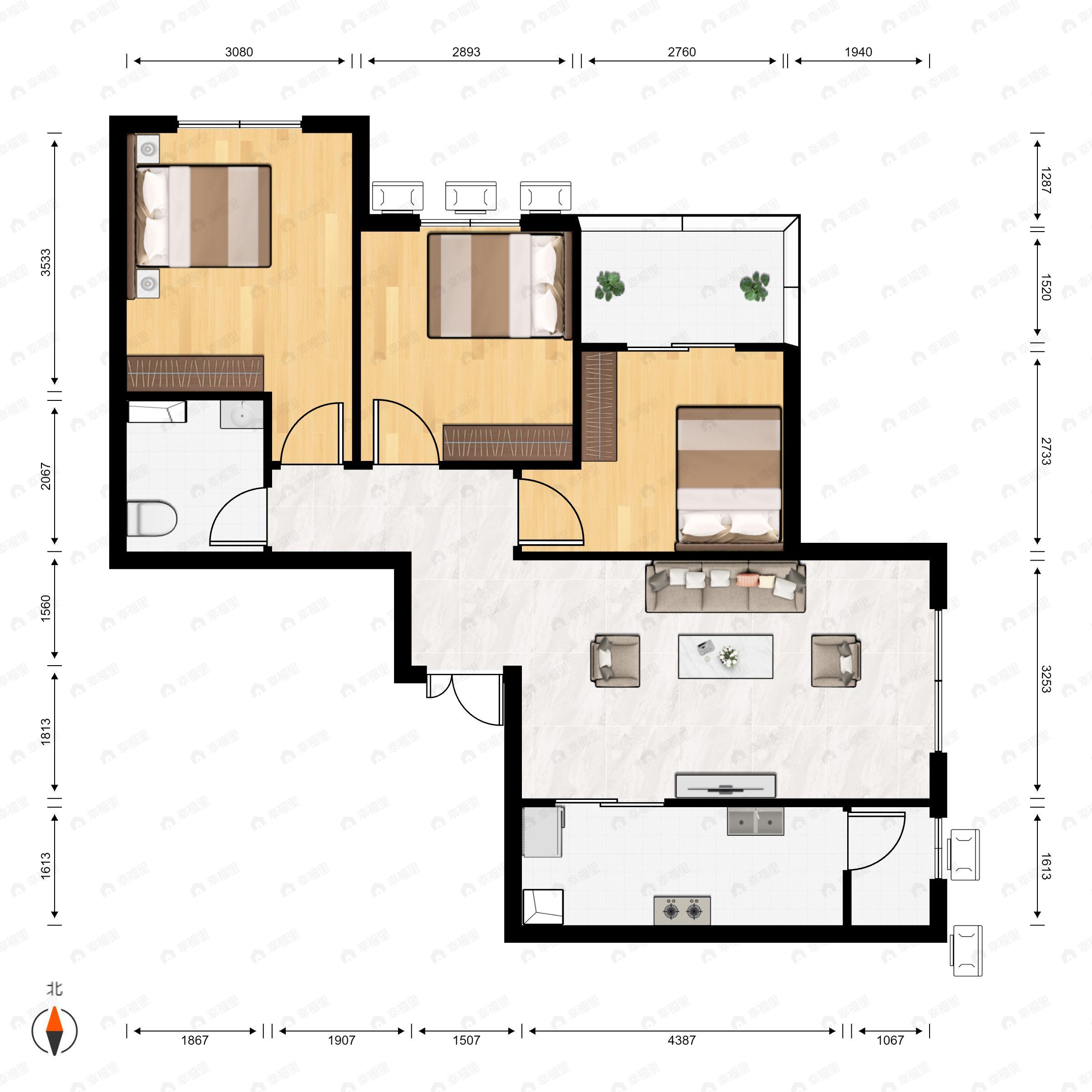 建国壹号3室2厅1卫户型图