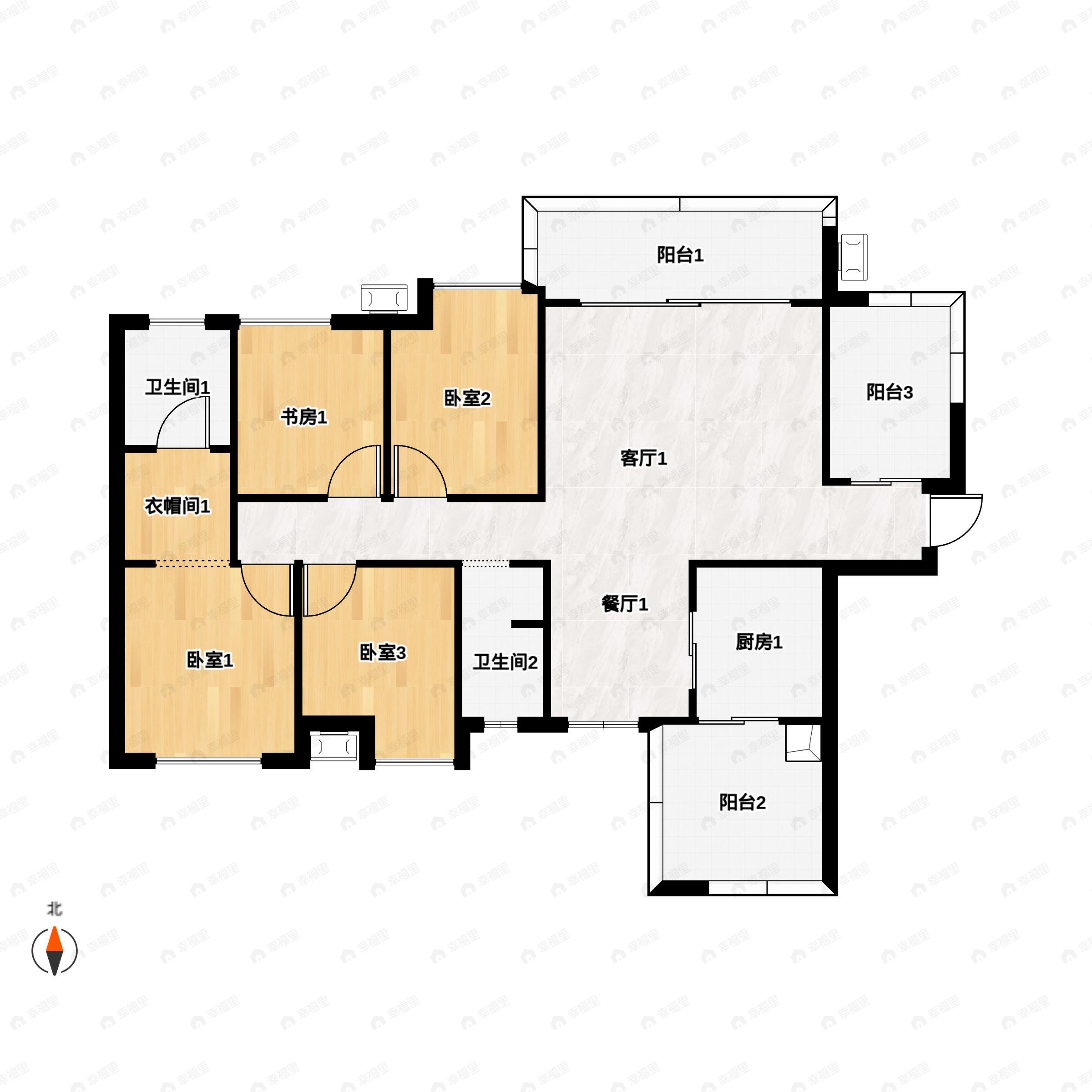 4室2厅2卫建面136平南户型图