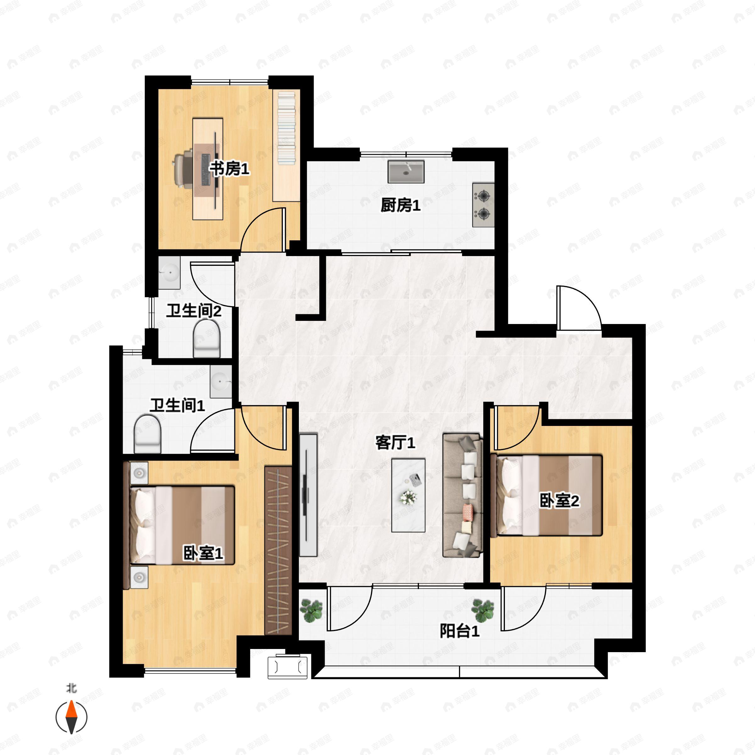 3室2厅2卫建面109平户型图