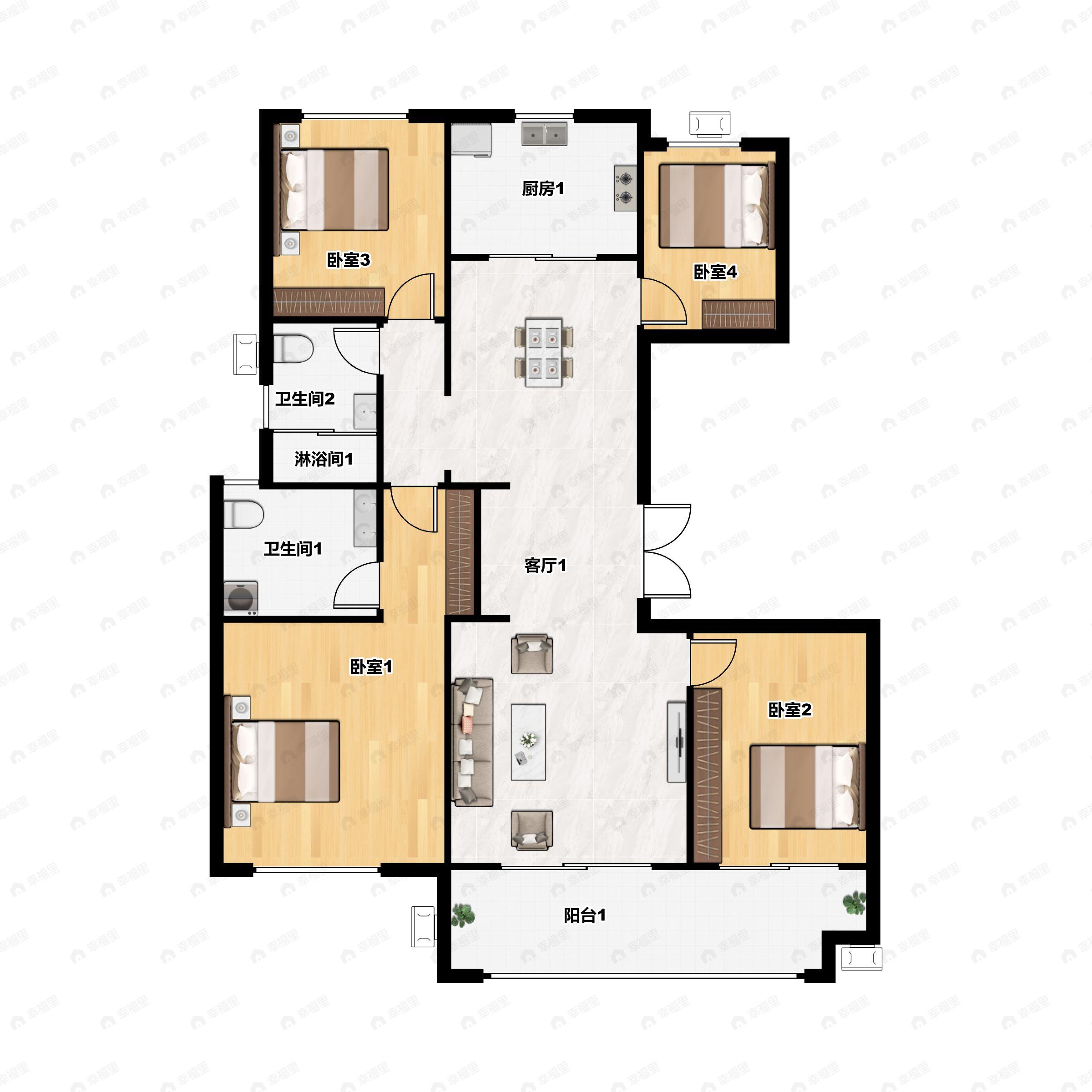 4室2厅2卫建面139平南户型图