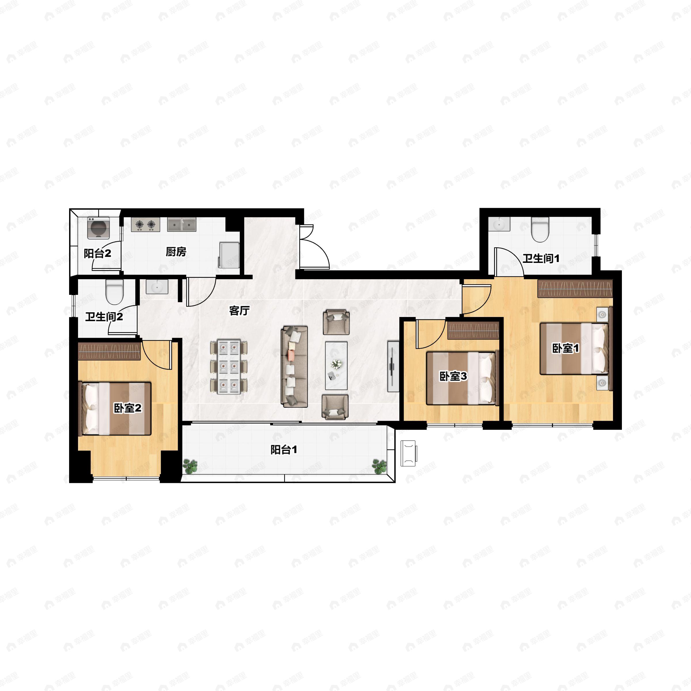 3室2厅2卫建面115平户型图