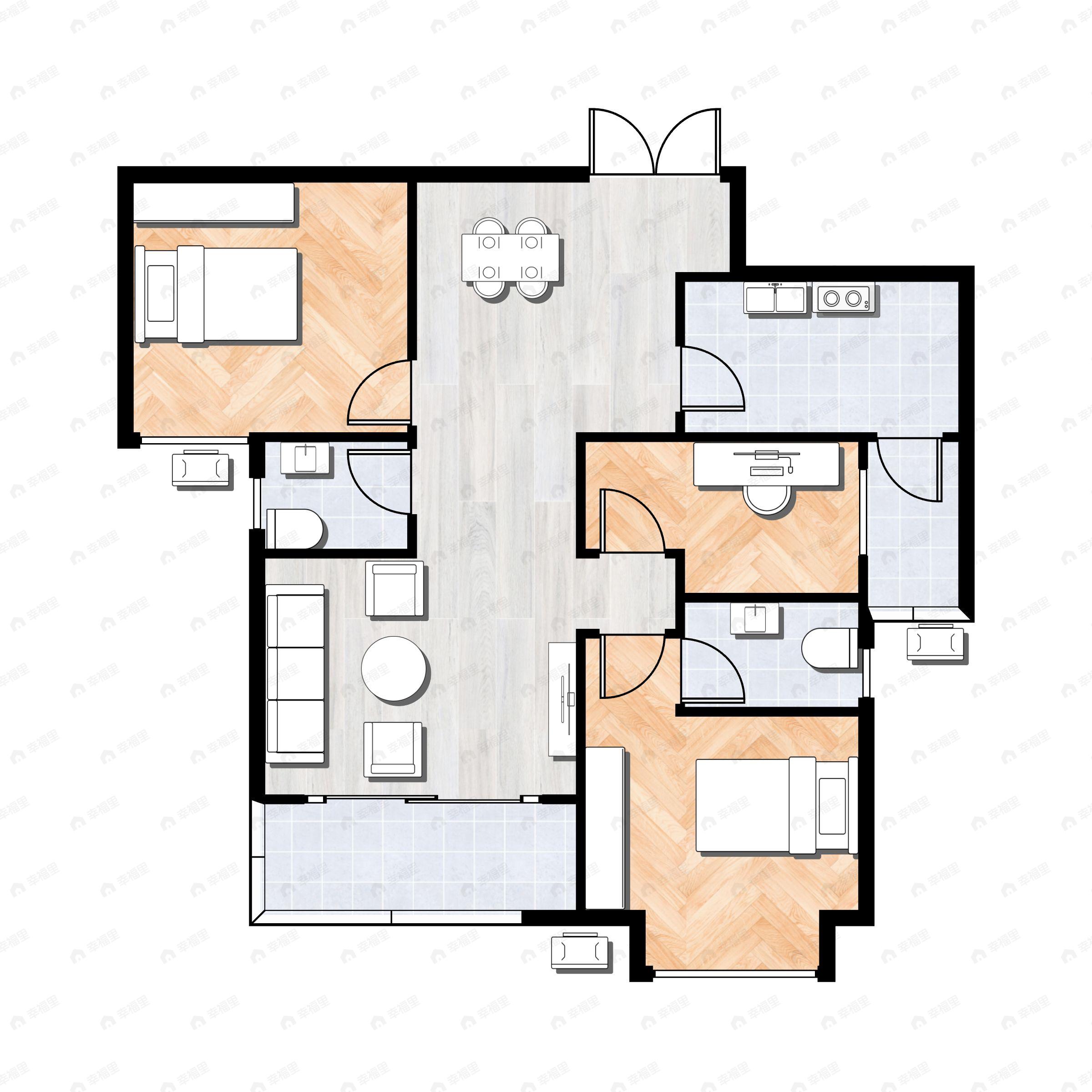 3室2厅2卫建面97平南户型图
