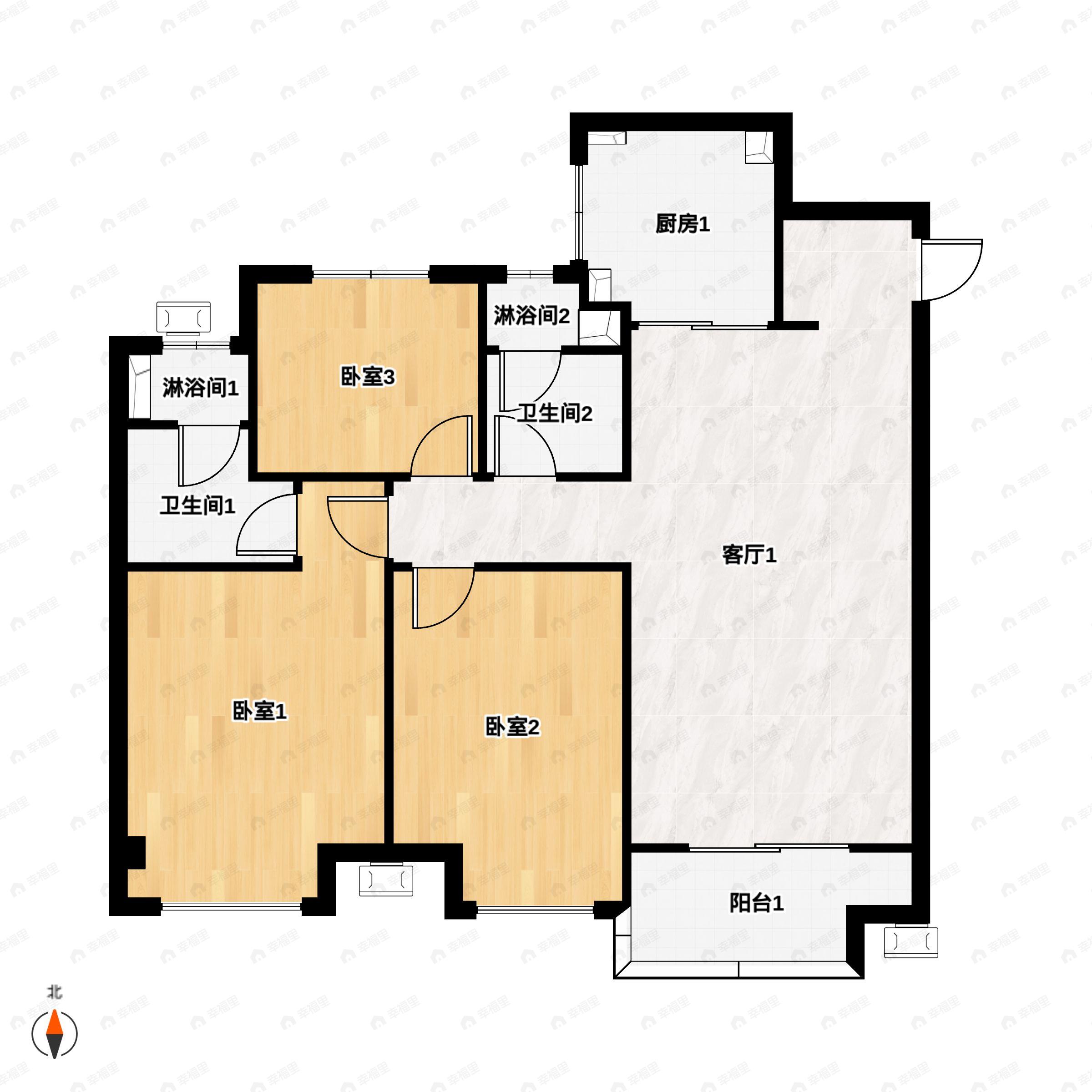 3室2厅2卫建面110平户型图