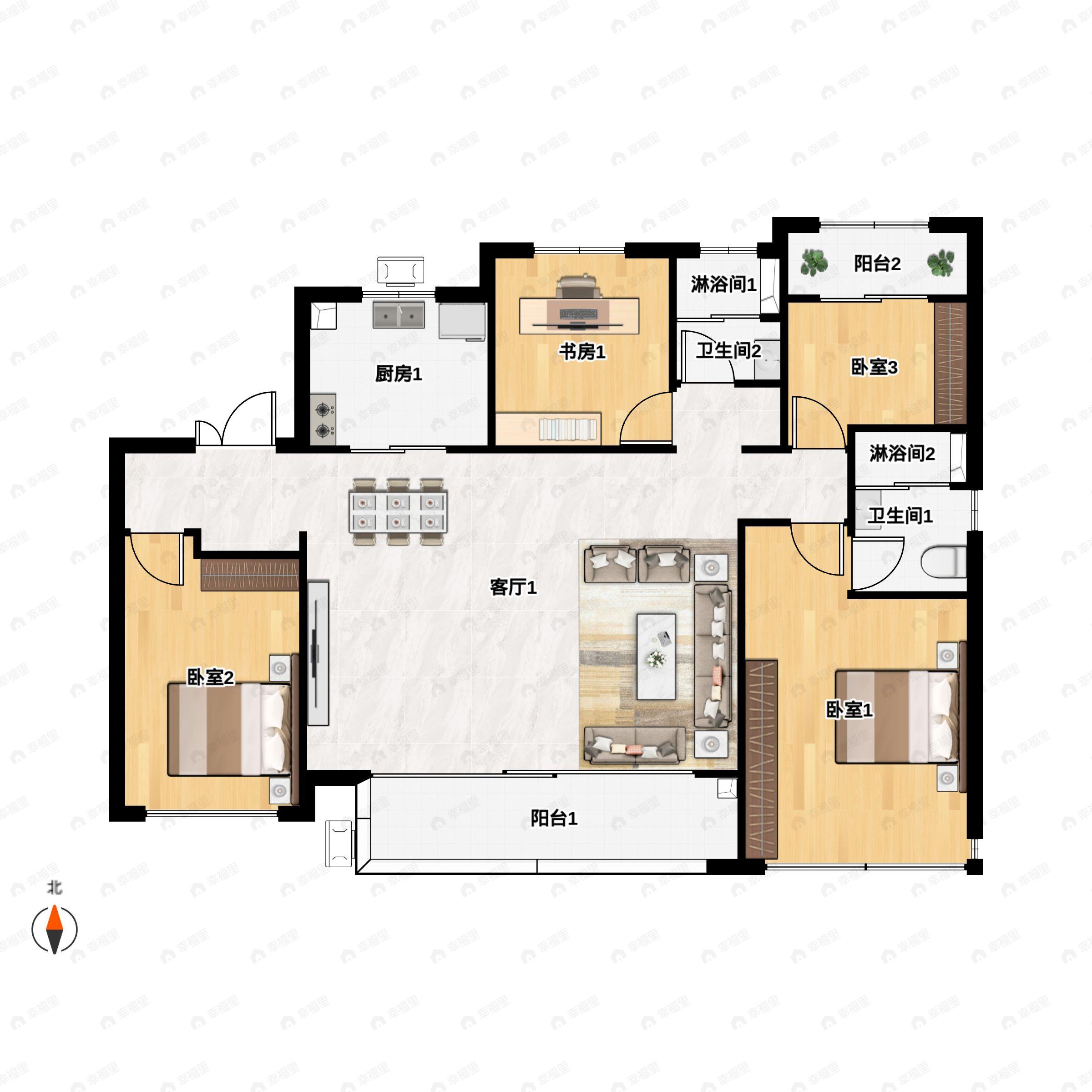 4室2厅2卫建面139平南户型图