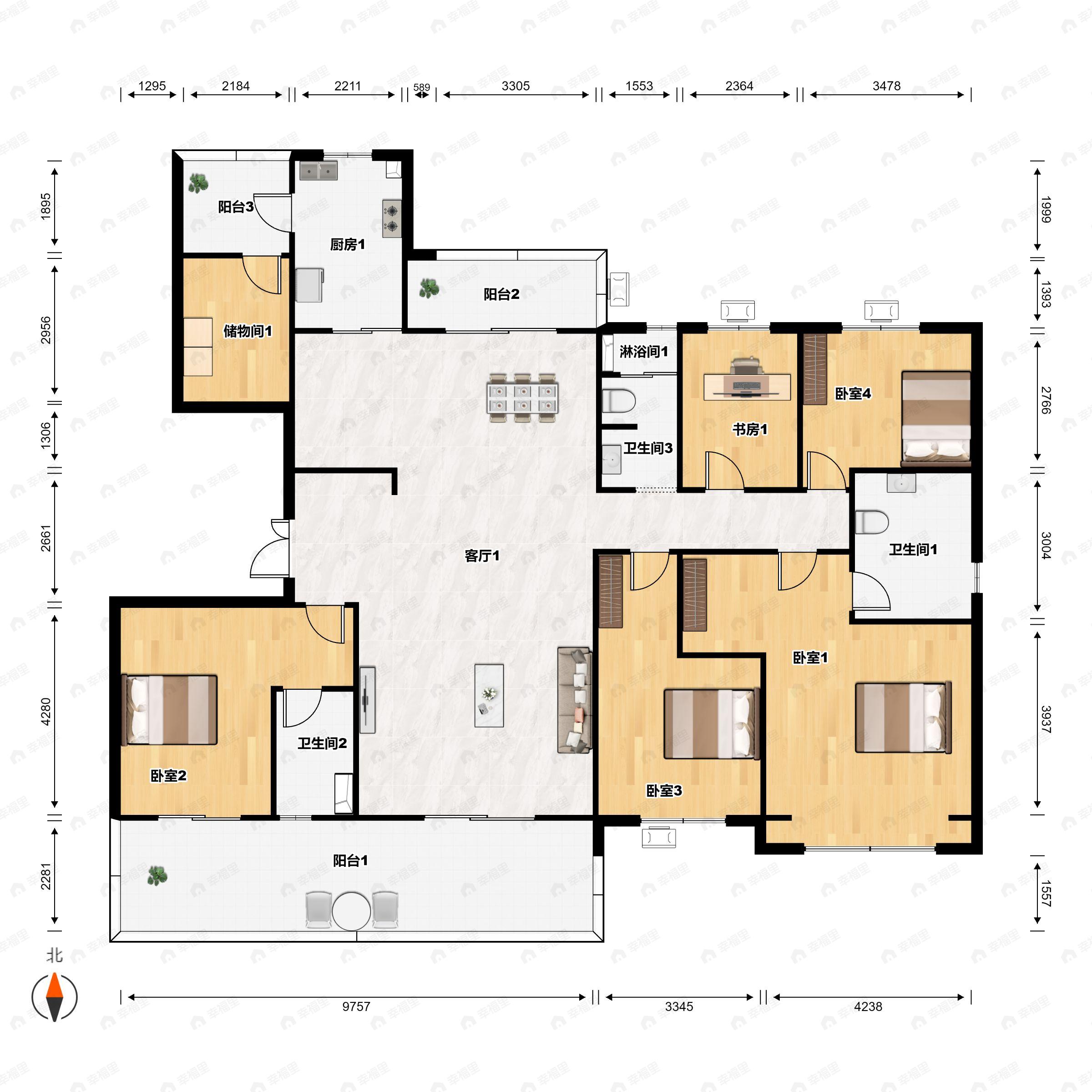 5室2厅3卫建面225平户型图