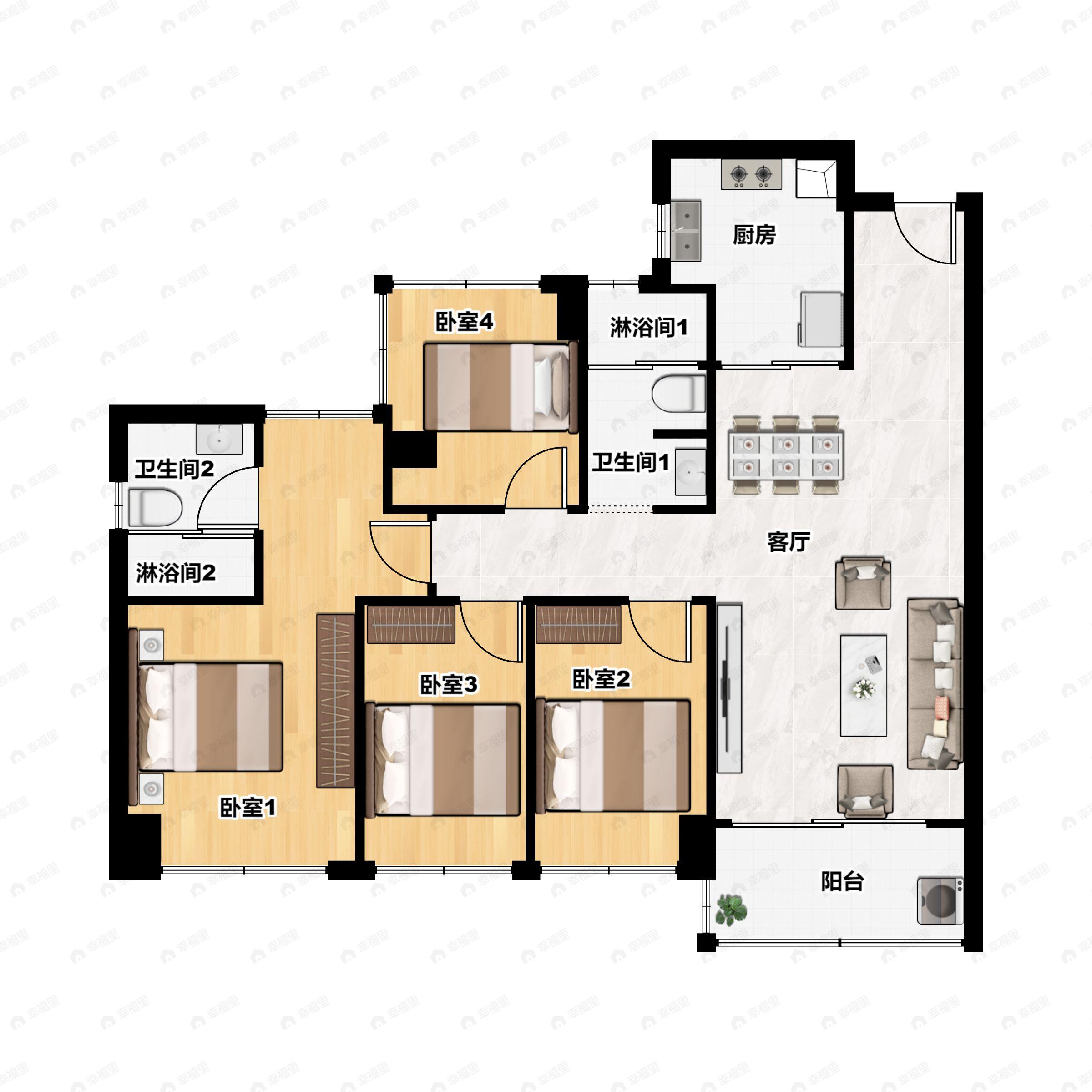 4室2厅2卫建面100平户型图