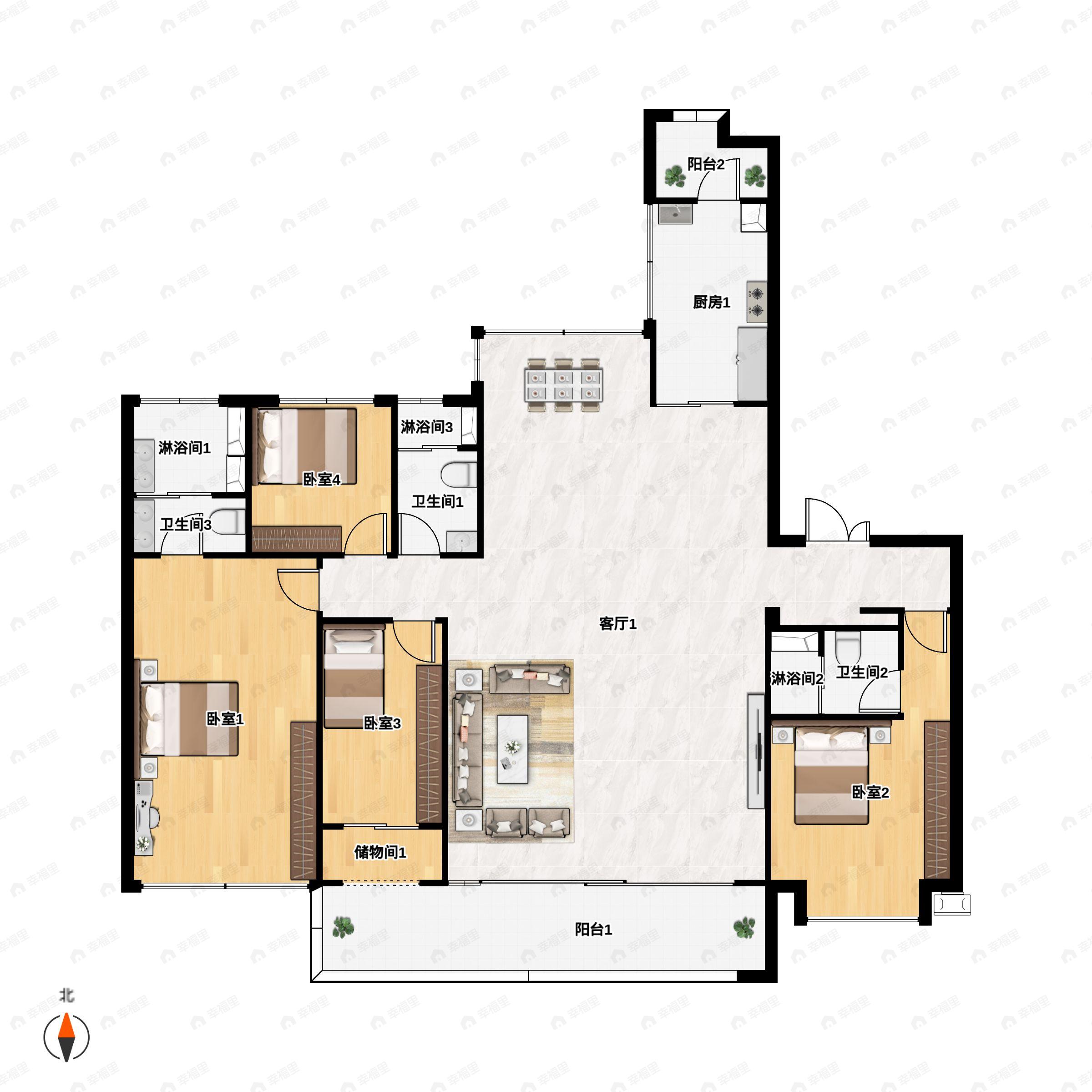保利天汇4室2厅3卫户型图