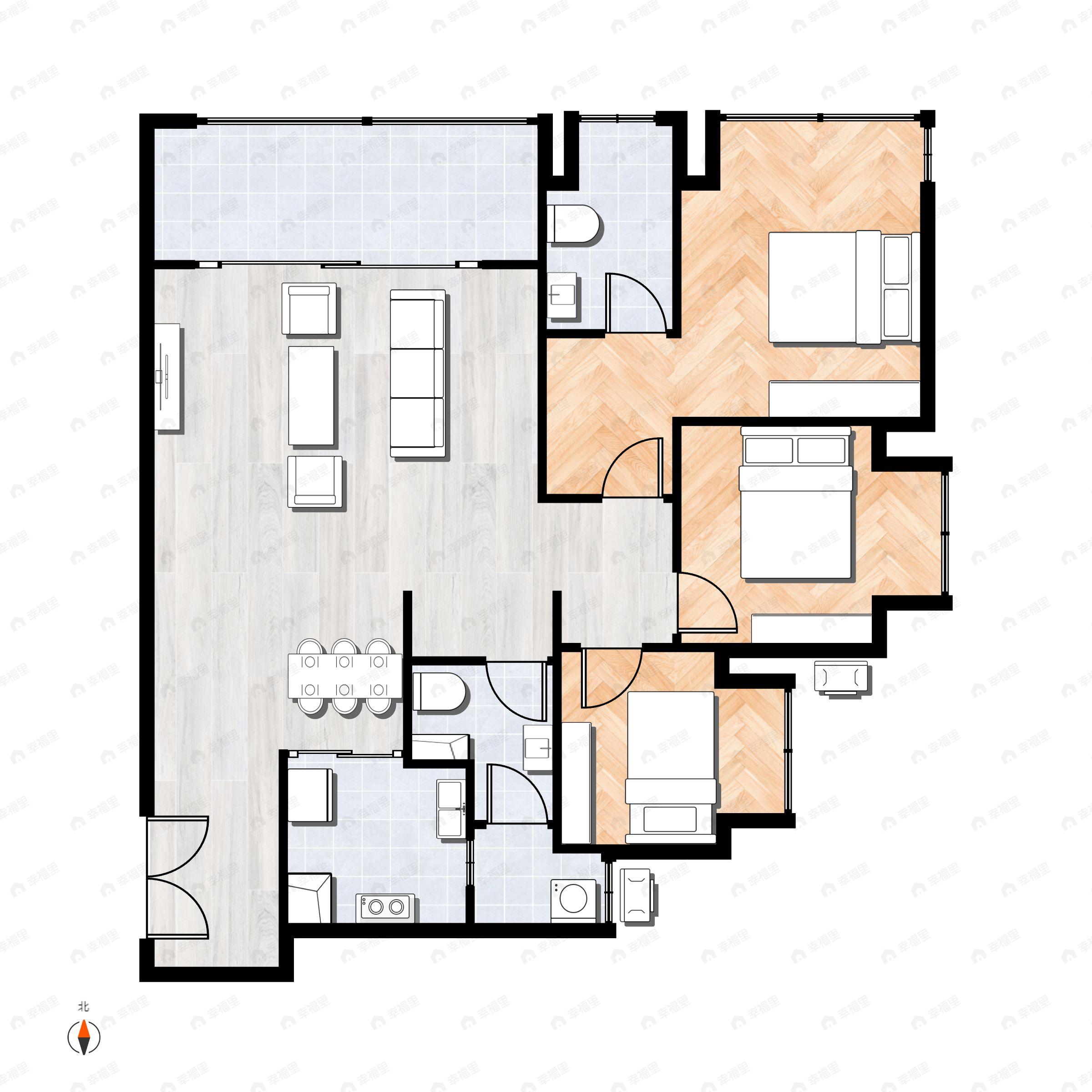 3室2厅2卫建面99平户型图