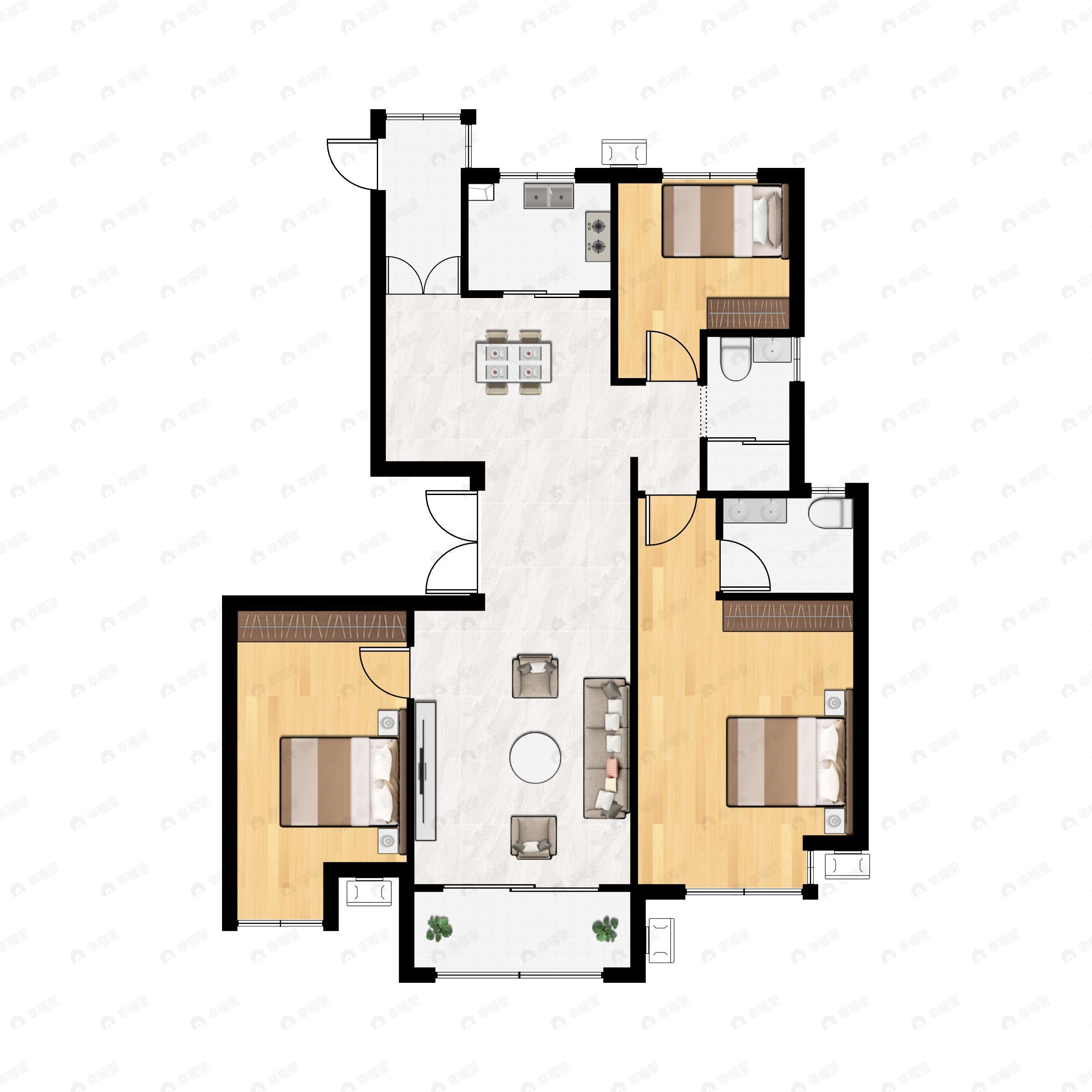 3室2厅2卫建面124平户型图