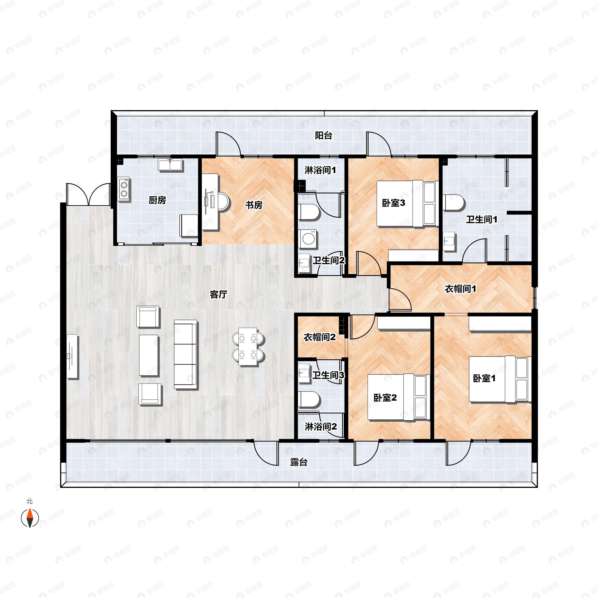 4室2厅3卫建面200平户型图
