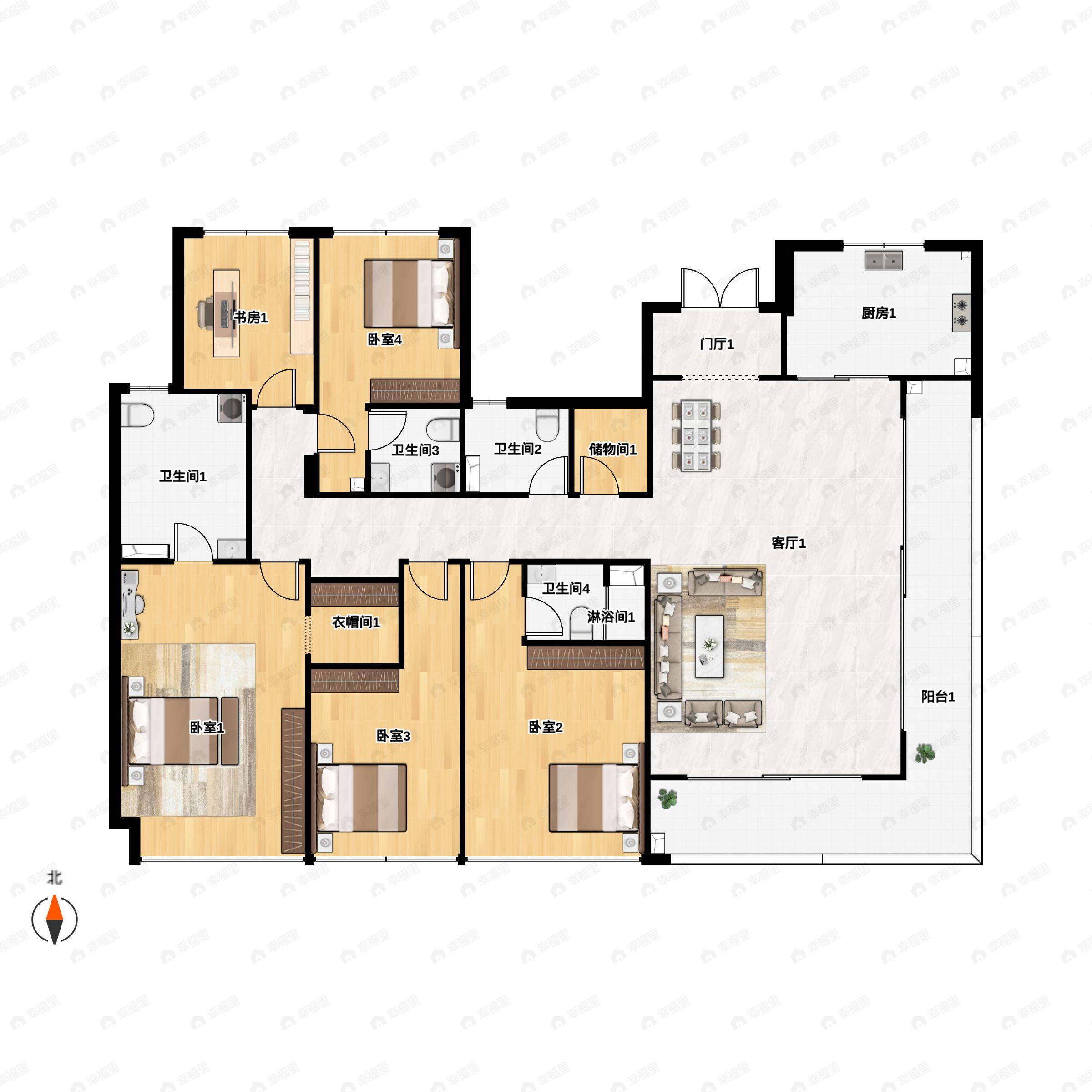5室2厅4卫建面231平户型图