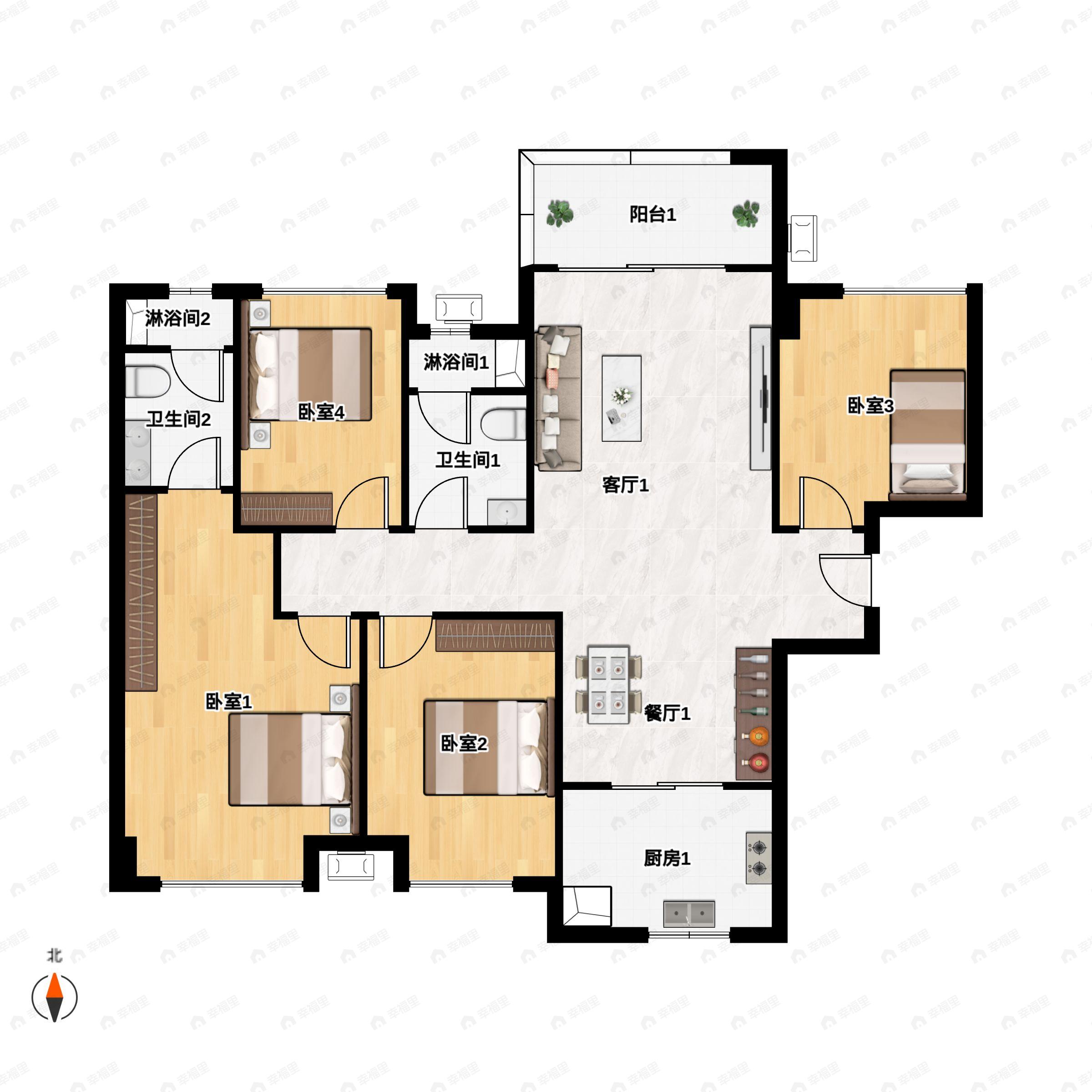 4室2厅2卫建面110平户型图