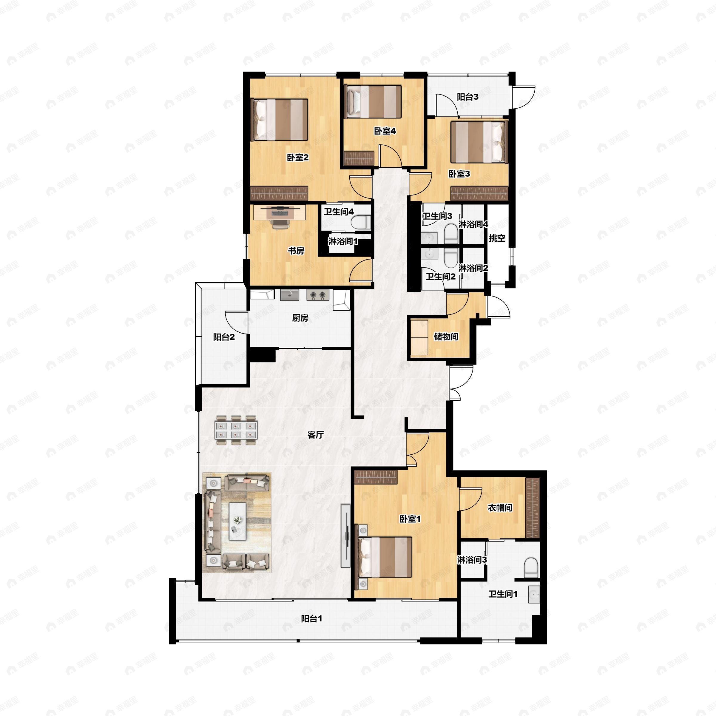 联投中心5室2厅4卫户型图