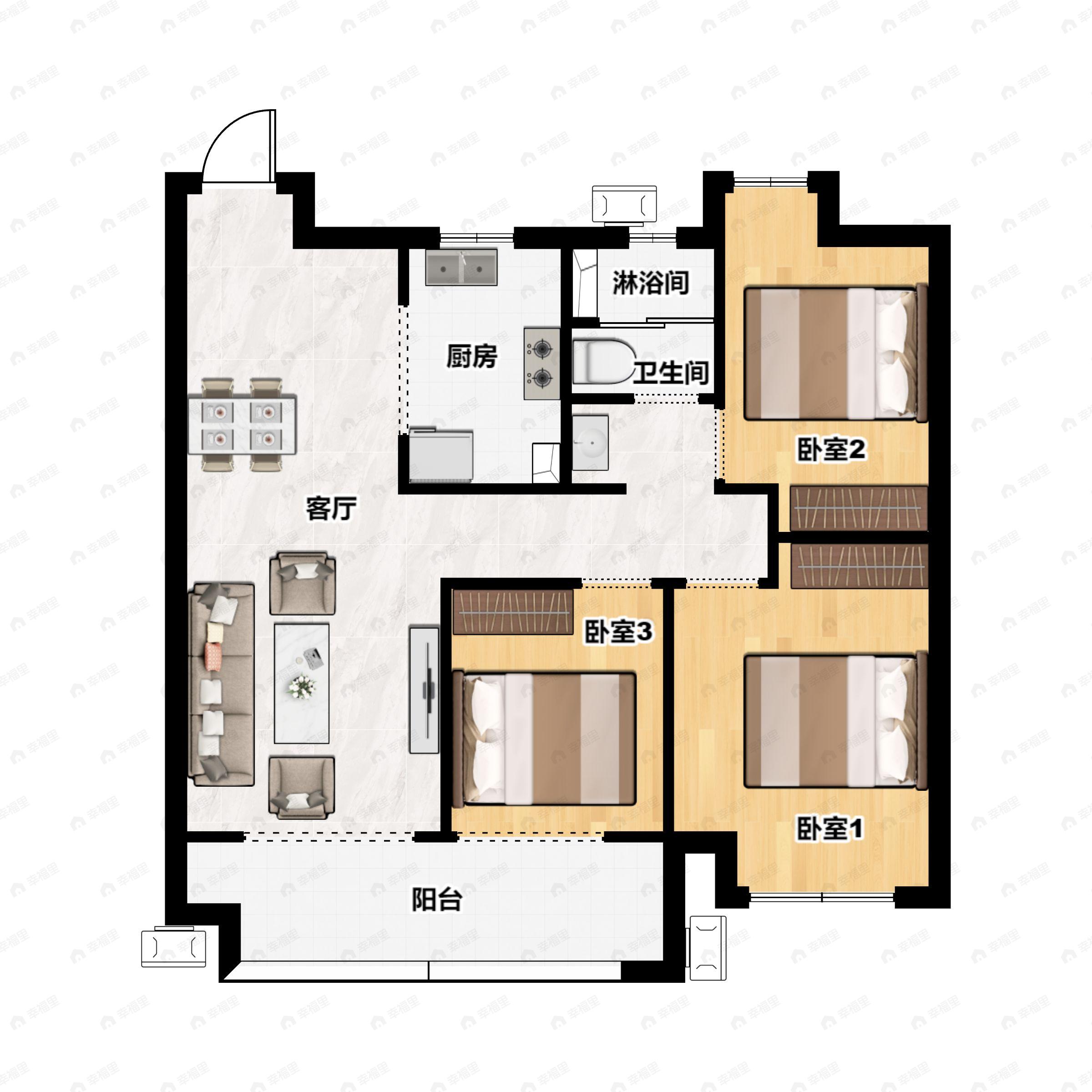 3室2厅1卫建面92平户型图