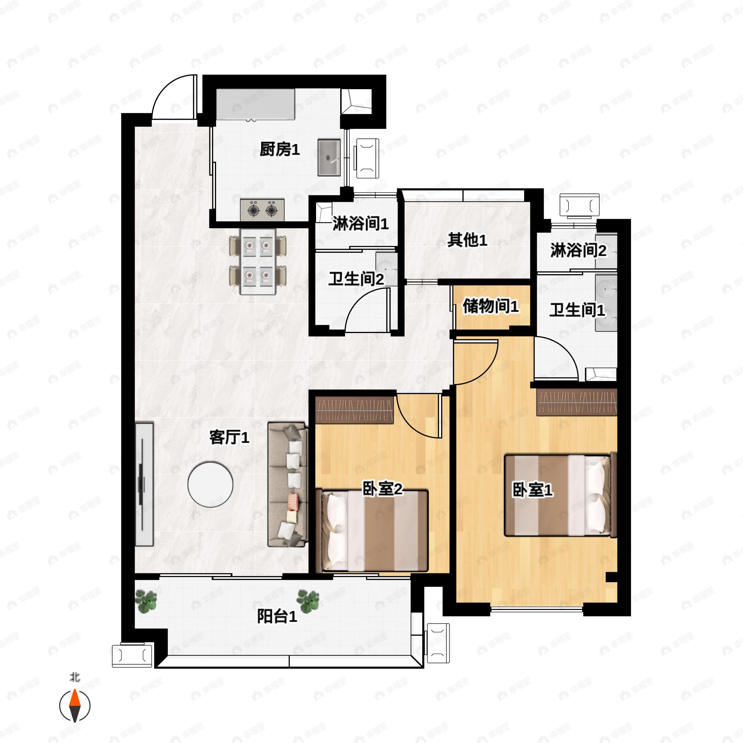 常熟宝龙广场3室2厅2卫户型图