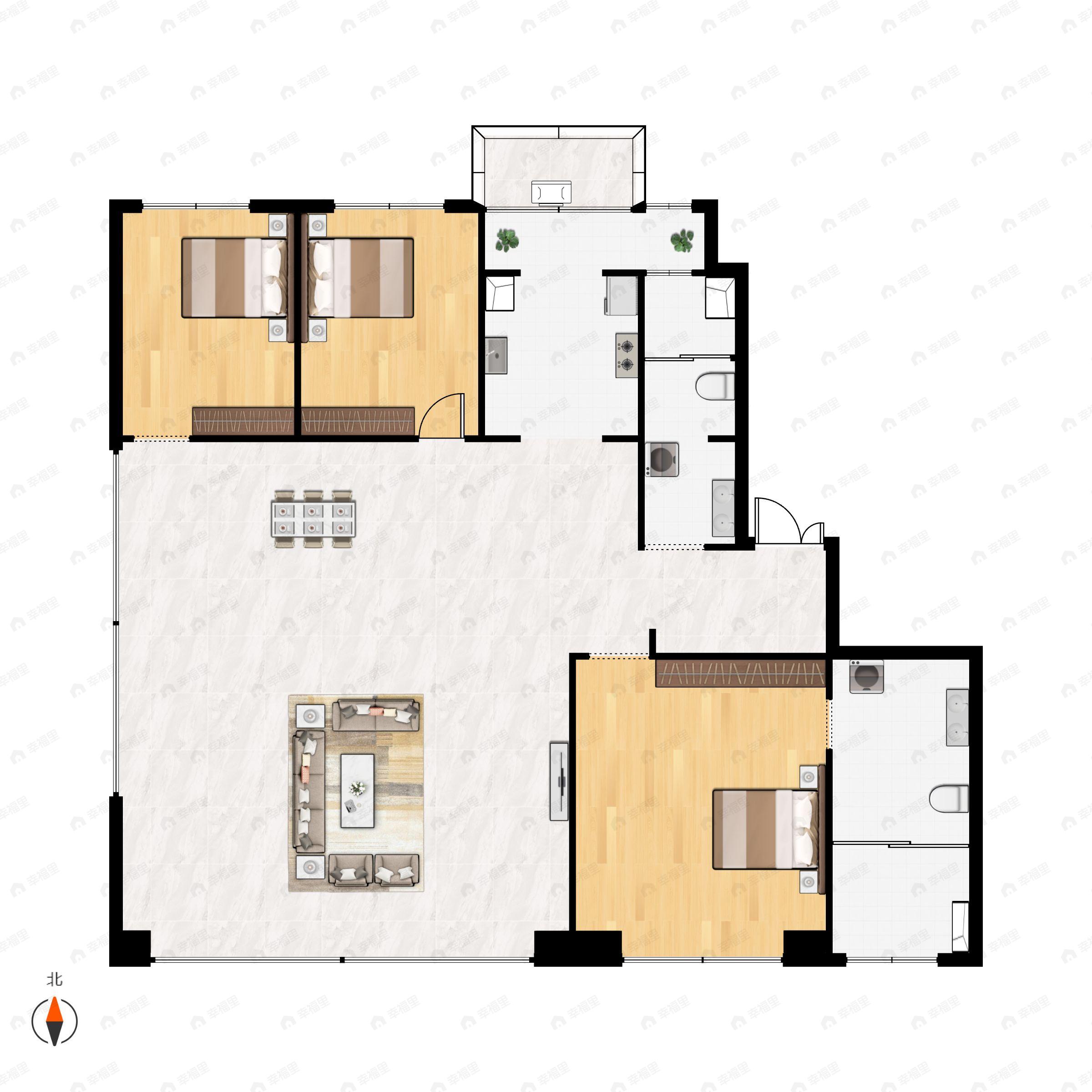 3室2厅2卫建面182m²南户型图
