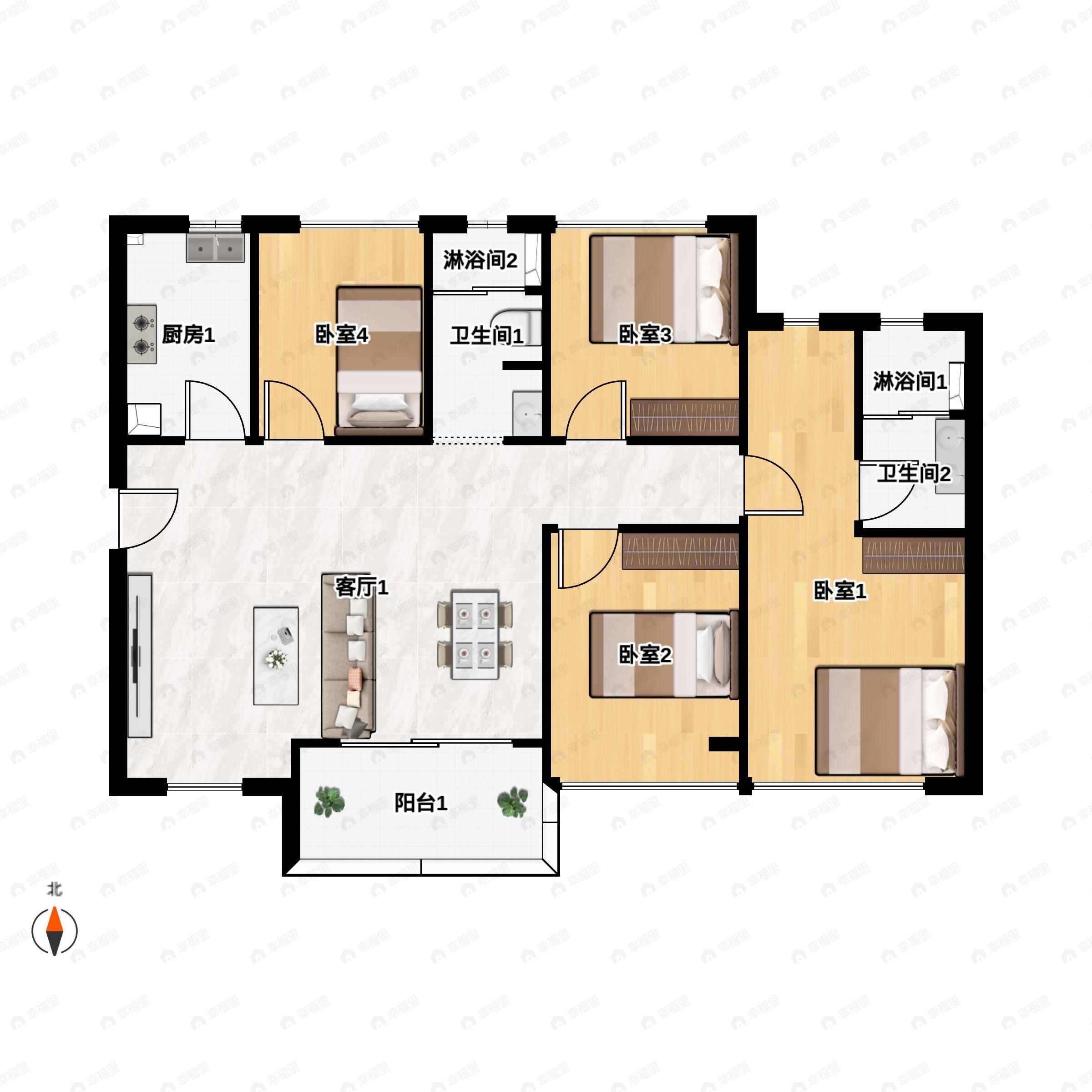 4室2厅2卫建面115平户型图