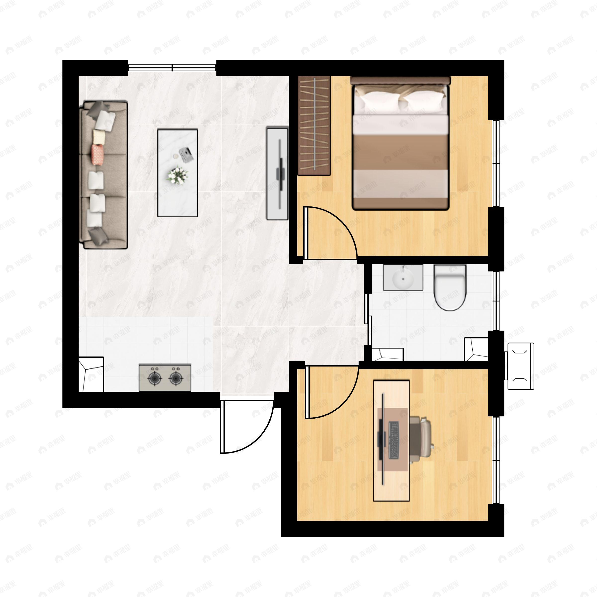 2室2厅1卫建面57平东北户型图