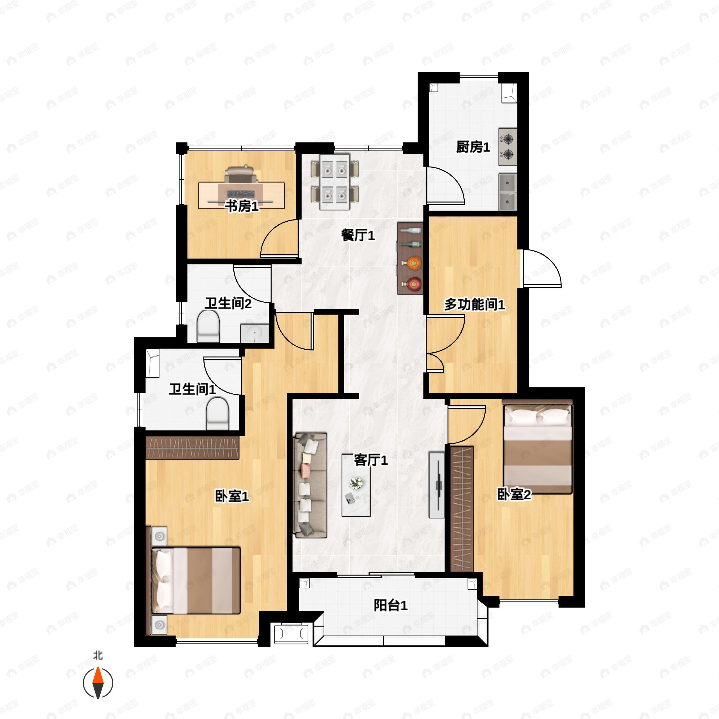 3室2厅2卫建面108平南|北户型图