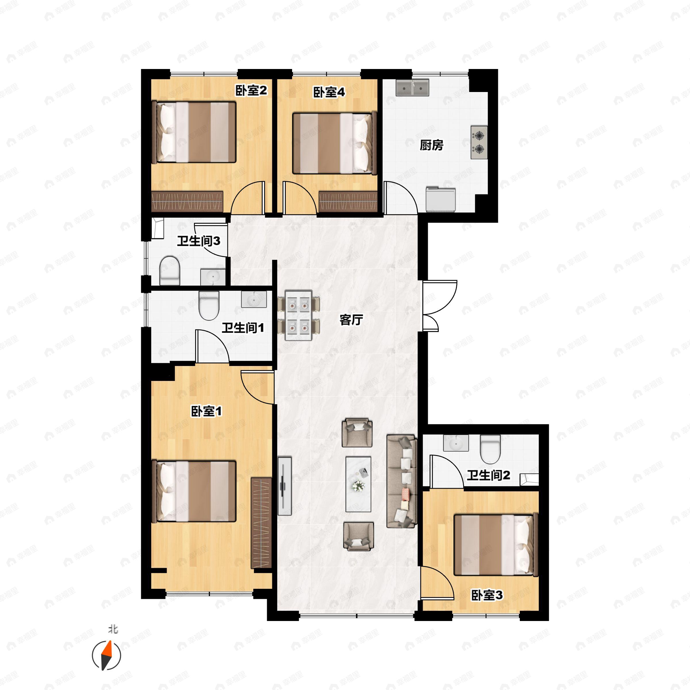 4室2厅3卫建面160平户型图