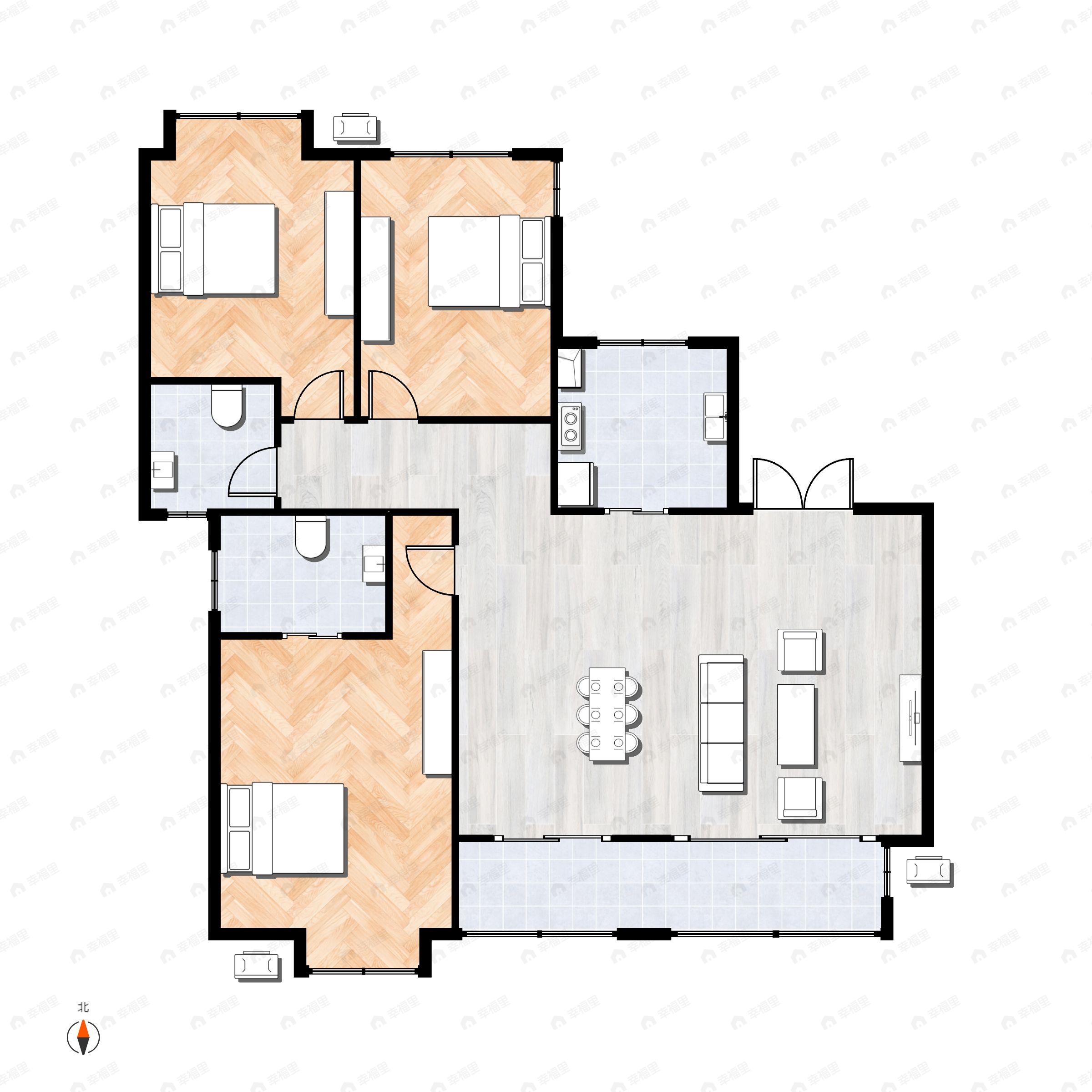 3室2厅2卫建面125平户型图