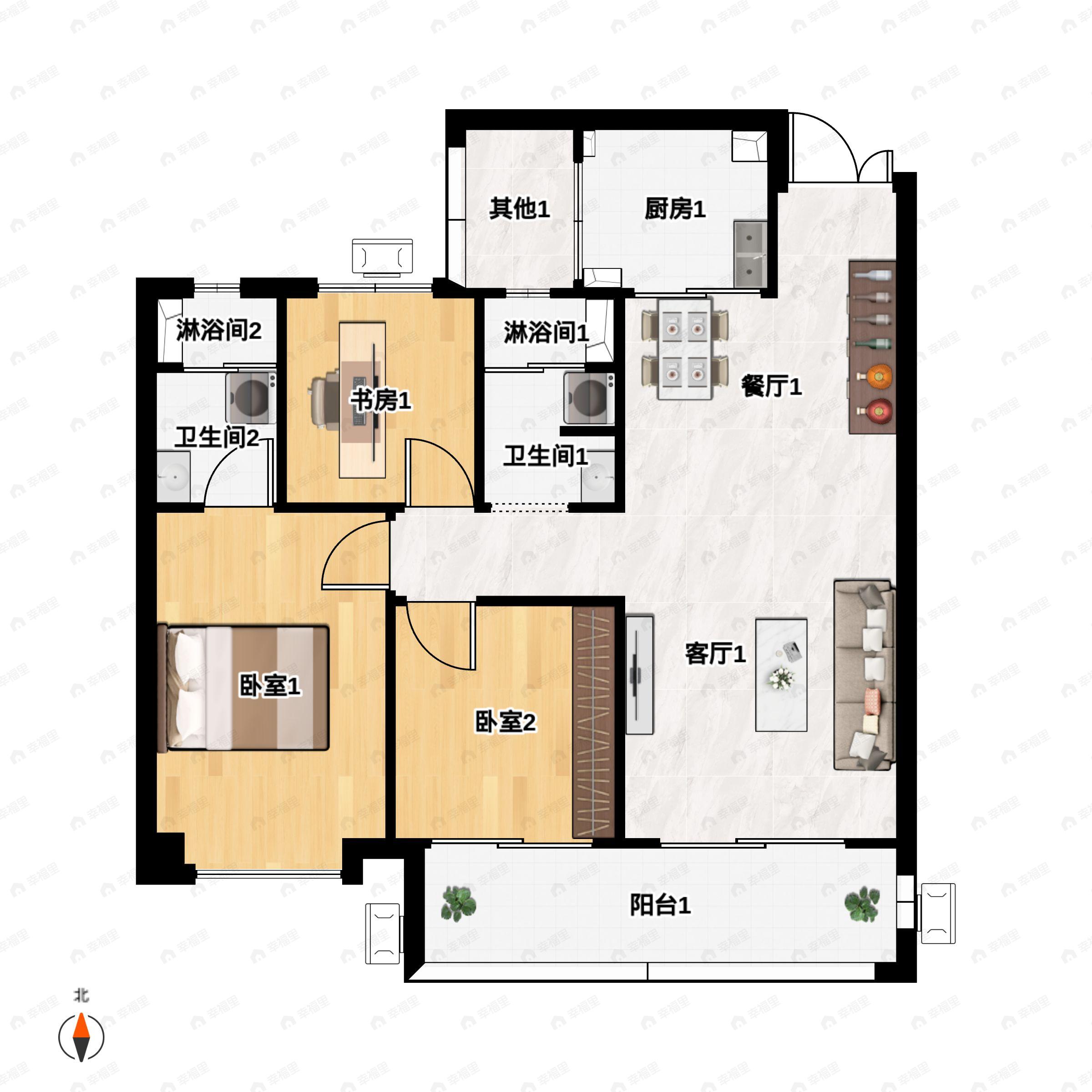 3室2厅2卫建面109平户型图