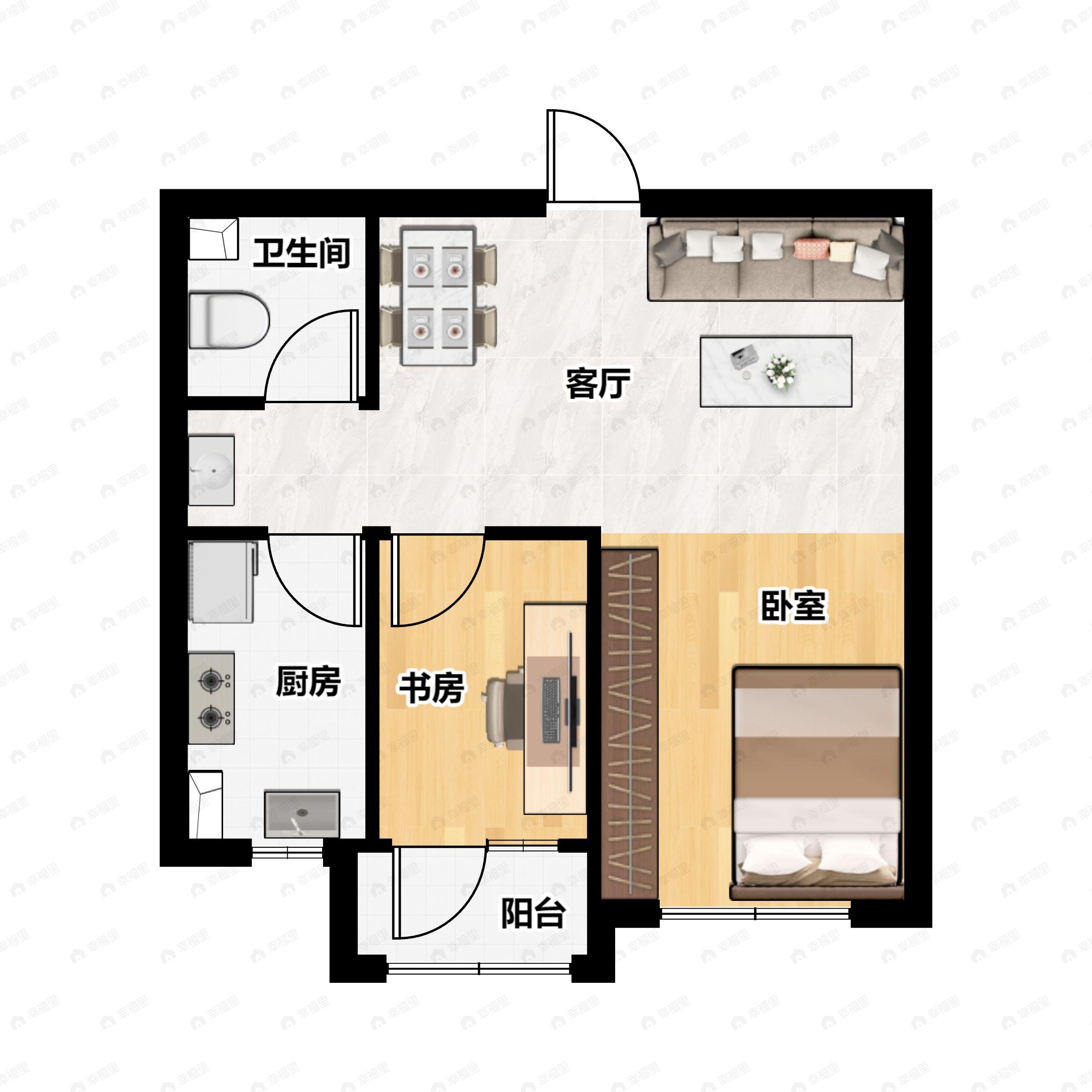 2室2厅1卫建面58平户型图