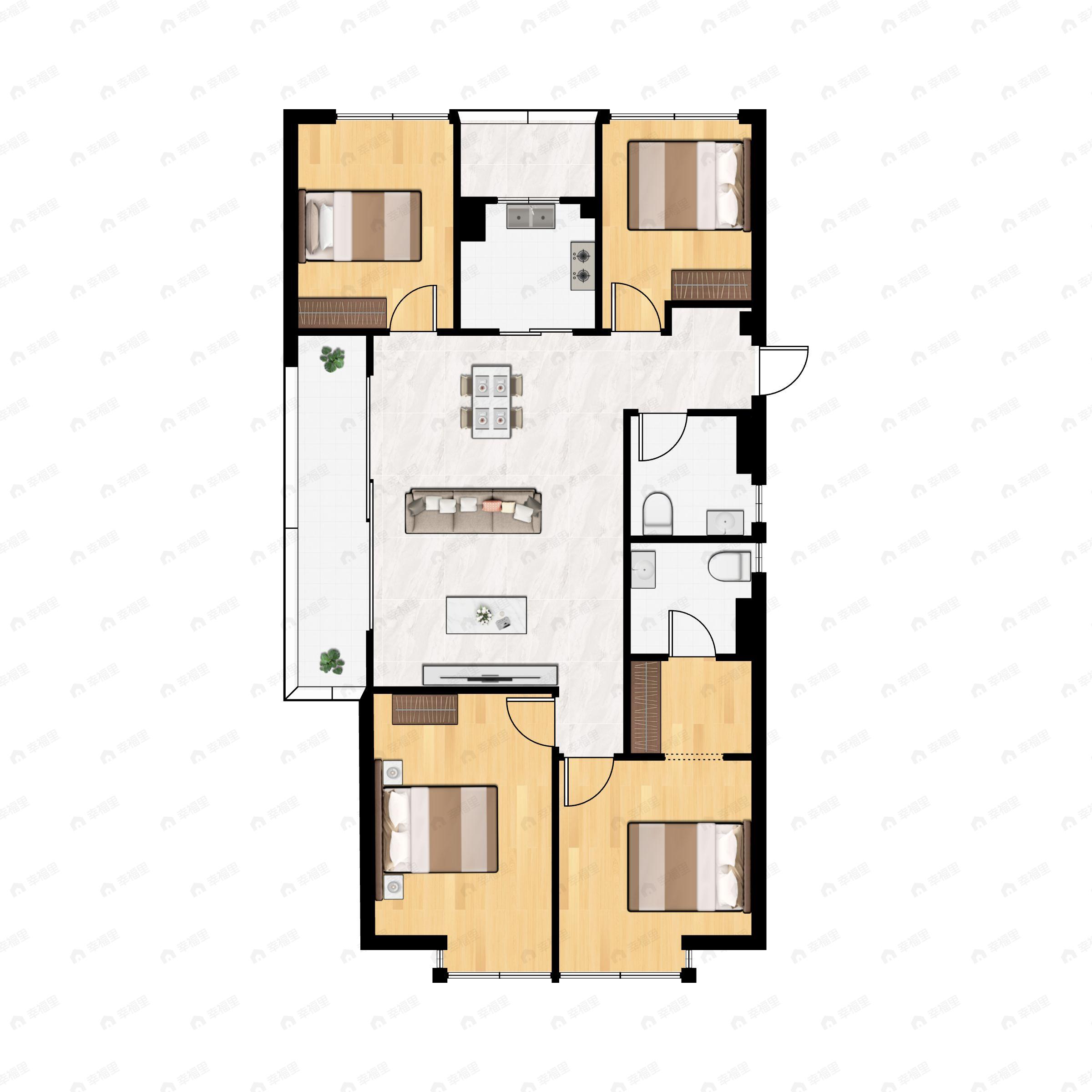 4室2厅2卫建面128平南|北户型图