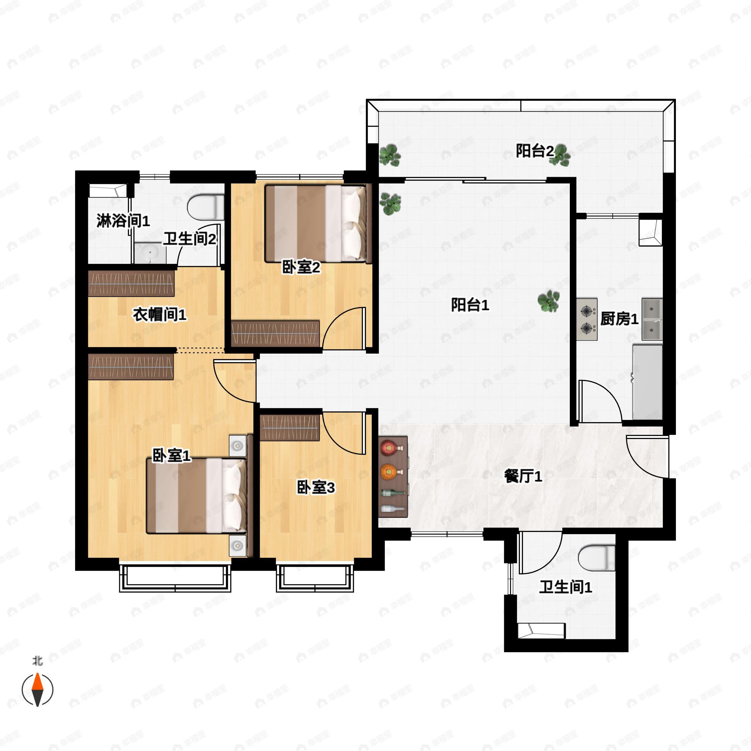 3室2厅2卫建面126平户型图