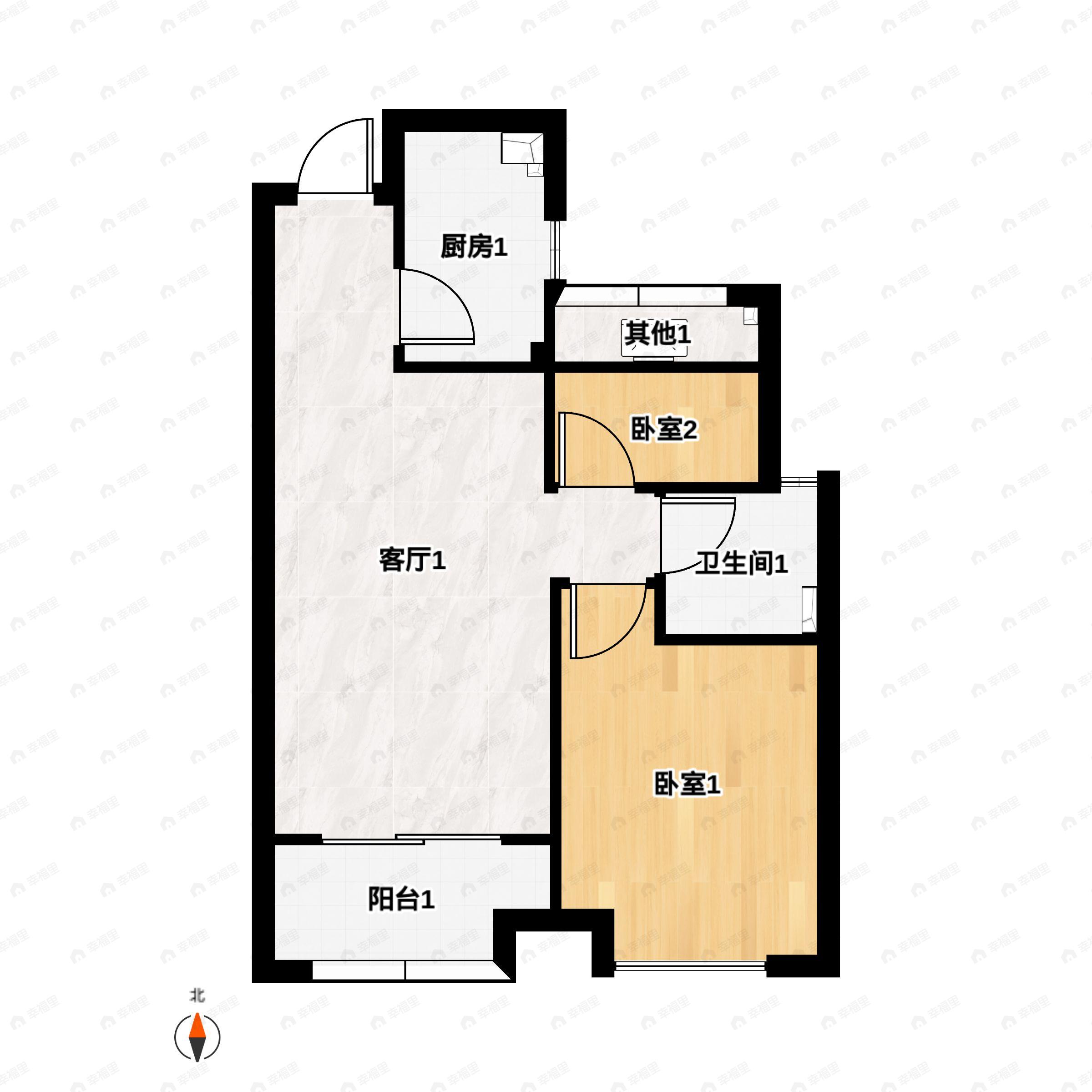 2室2厅1卫建面60平户型图