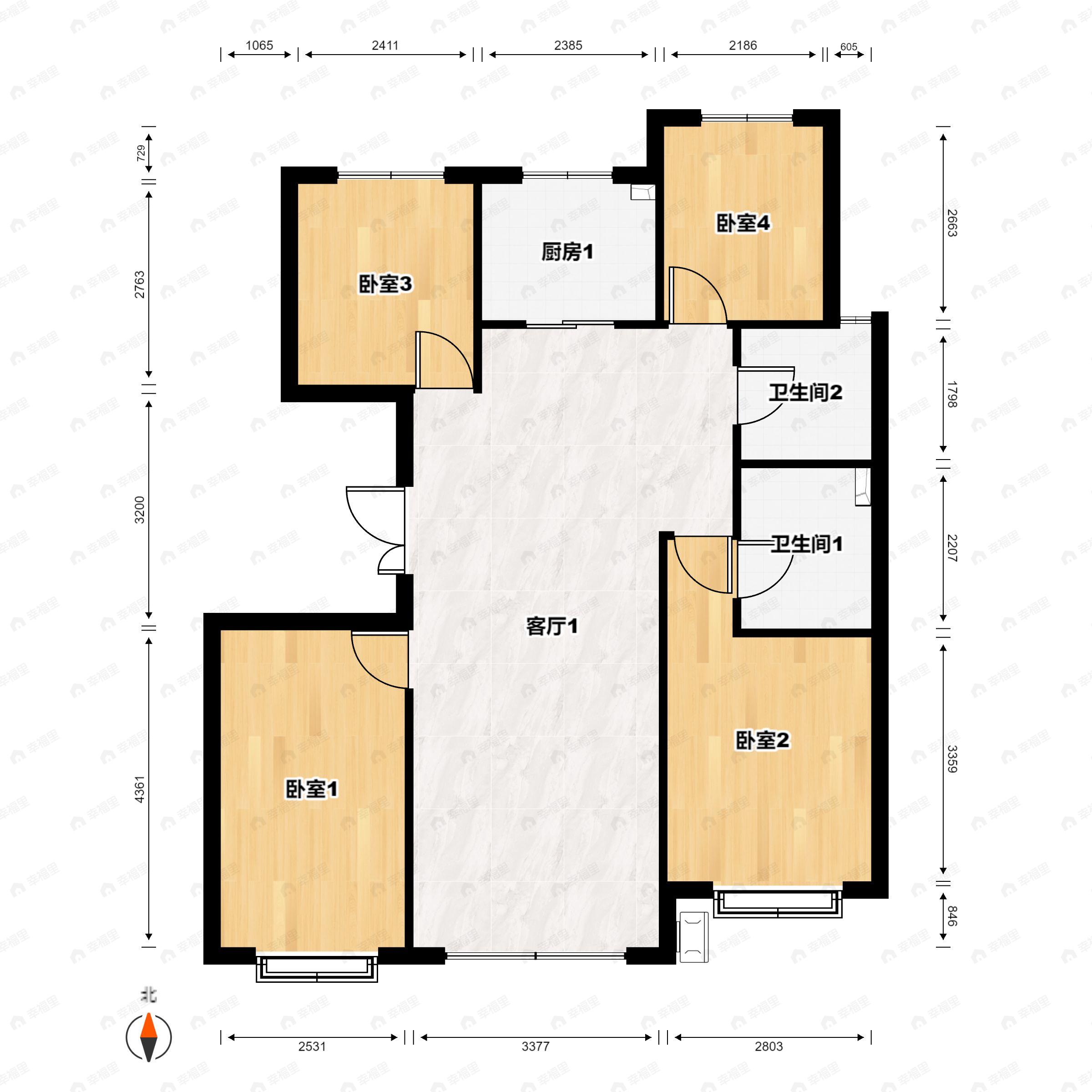 4室2厅2卫建面144平北|南户型图