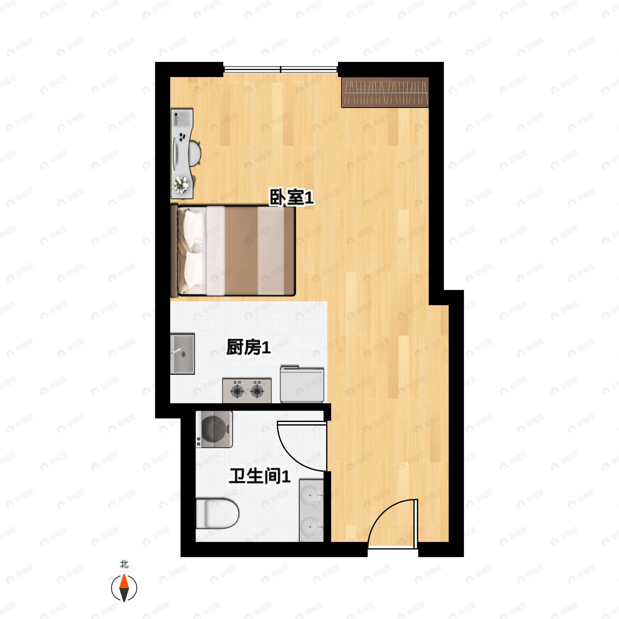 1室1厅1卫建面30平户型图