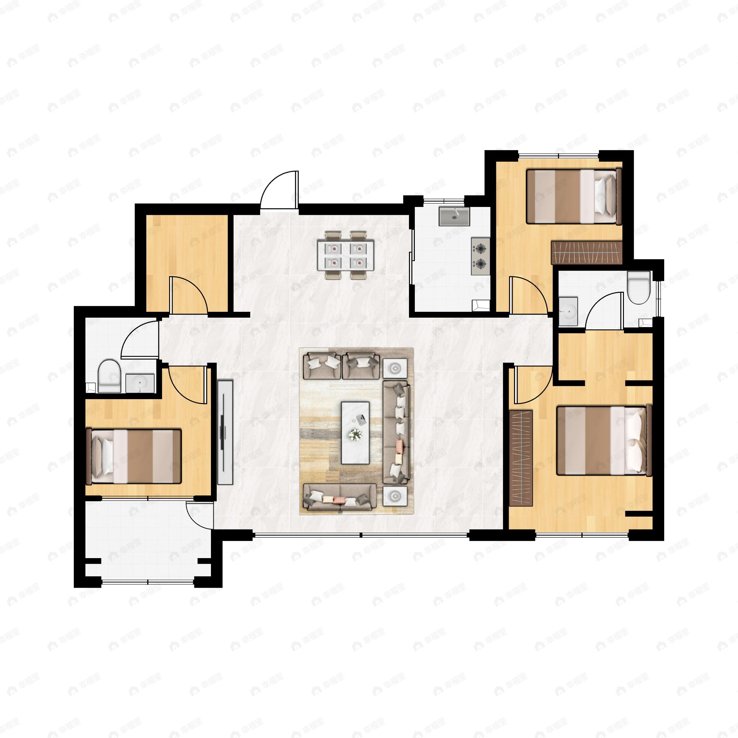 3室2厅2卫建面148m²北|南户型图