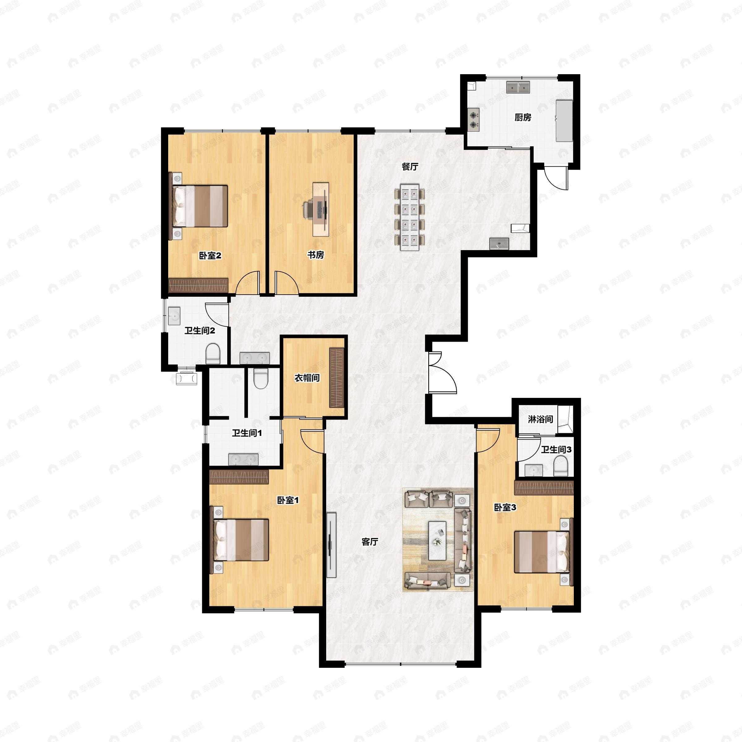 4室2厅3卫建面207平户型图