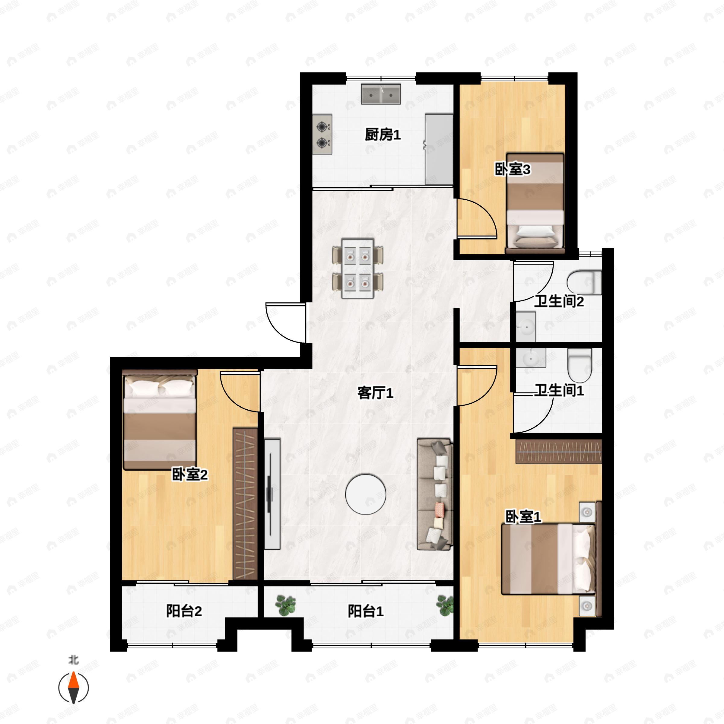 3室2厅2卫建面146平户型图