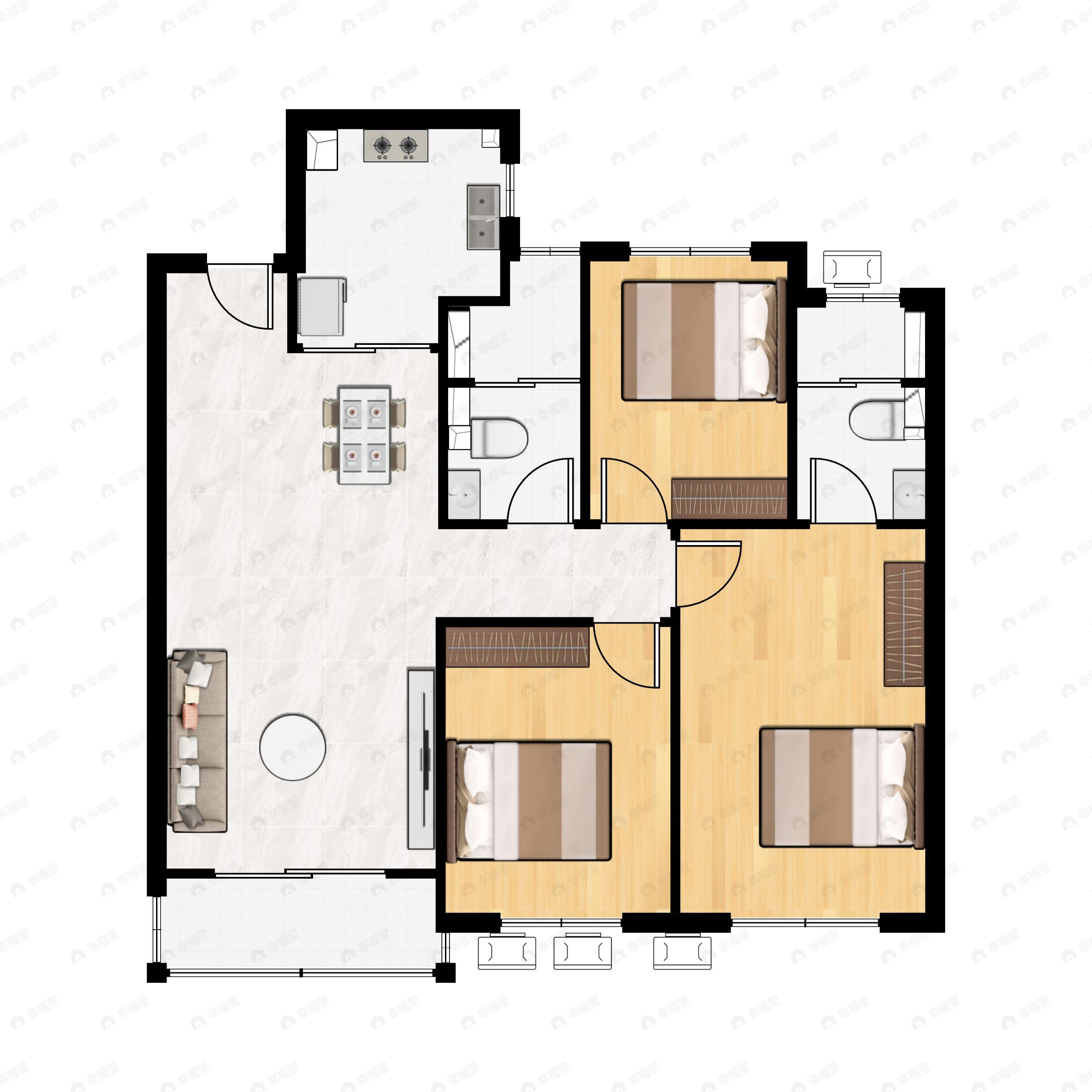 3室2厅2卫建面99平户型图