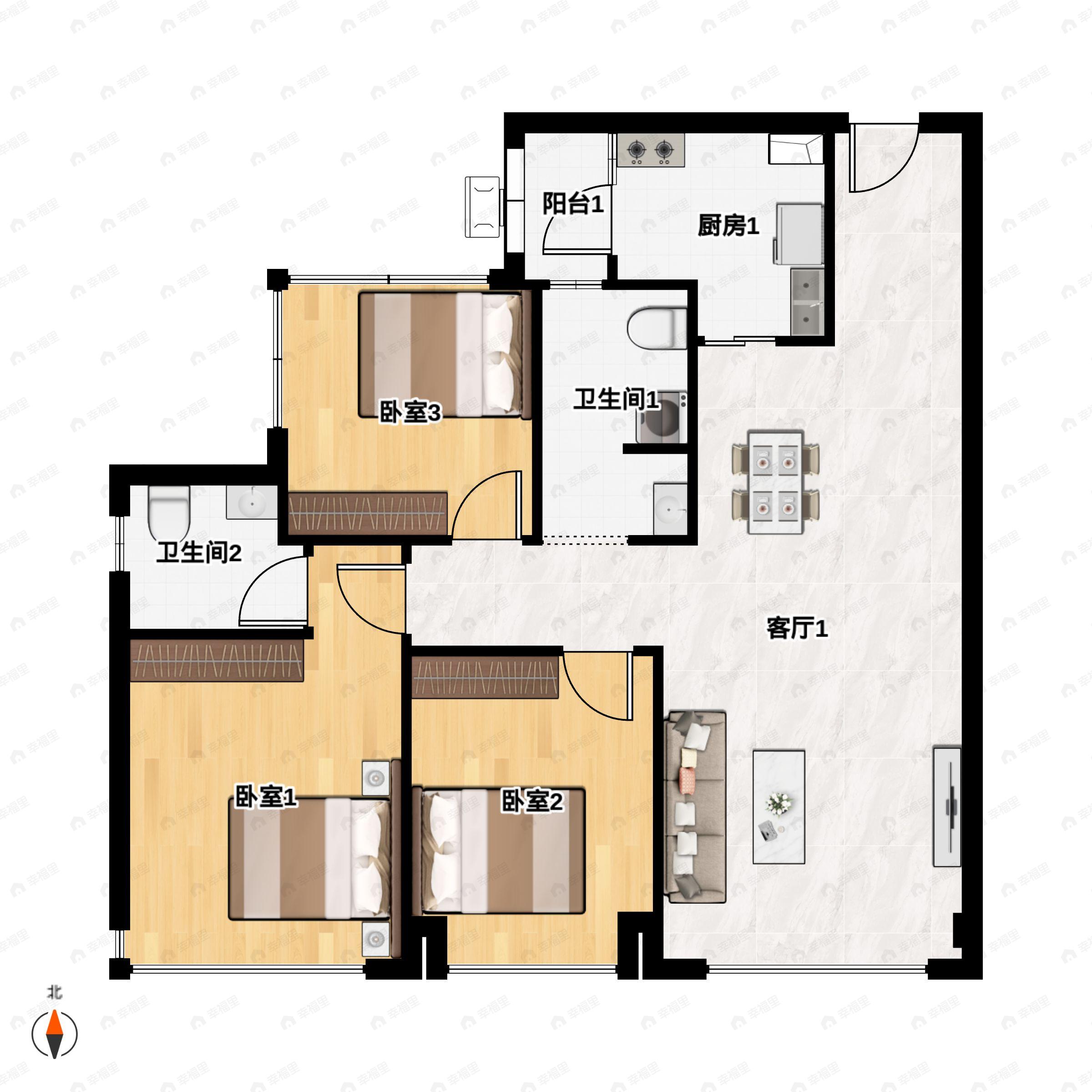 亿佳源星悦城3室2厅2卫户型图