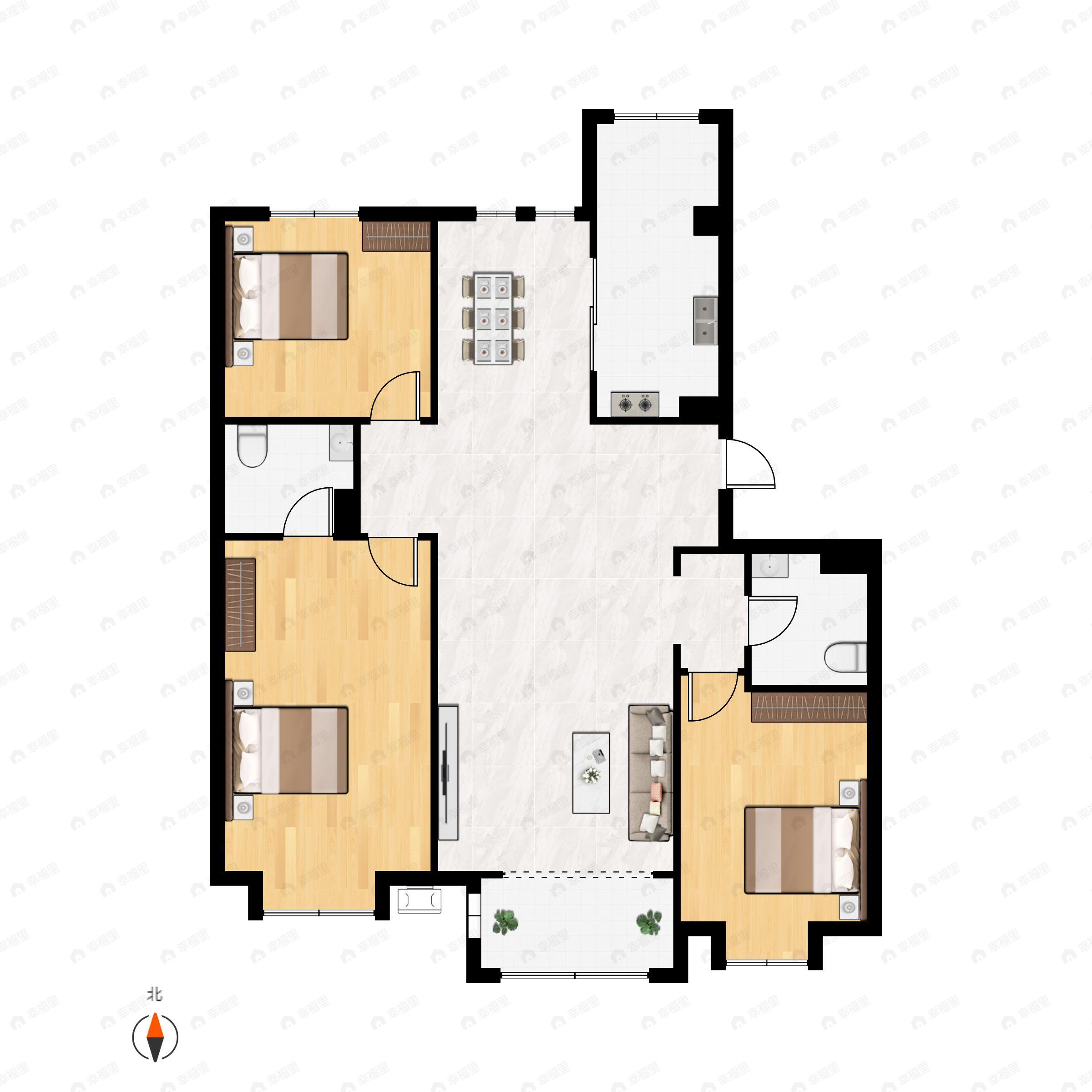 3室2厅2卫建面143平南|北户型图