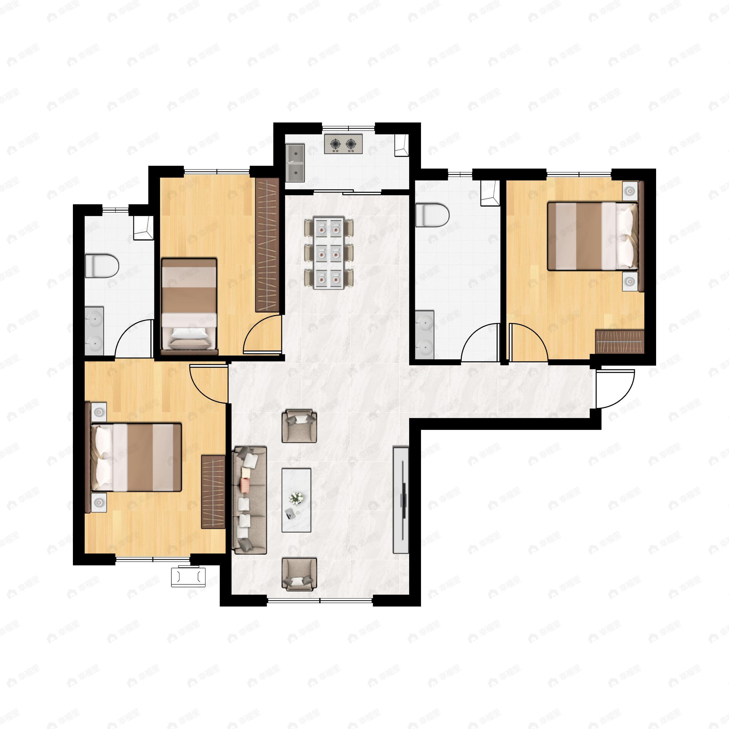 3室2厅2卫建面127平户型图