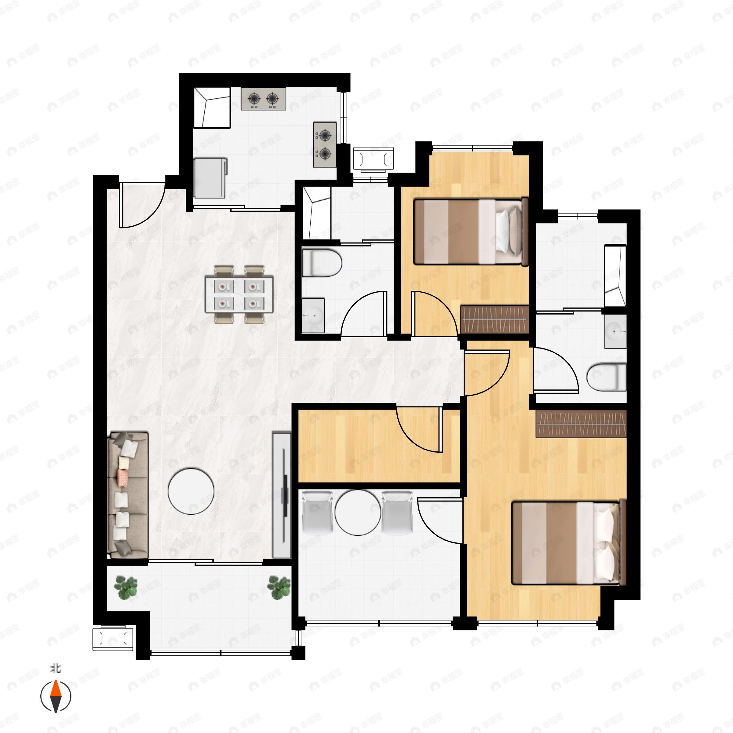 绿城汇银桂语兰庭2室2厅2卫户型图
