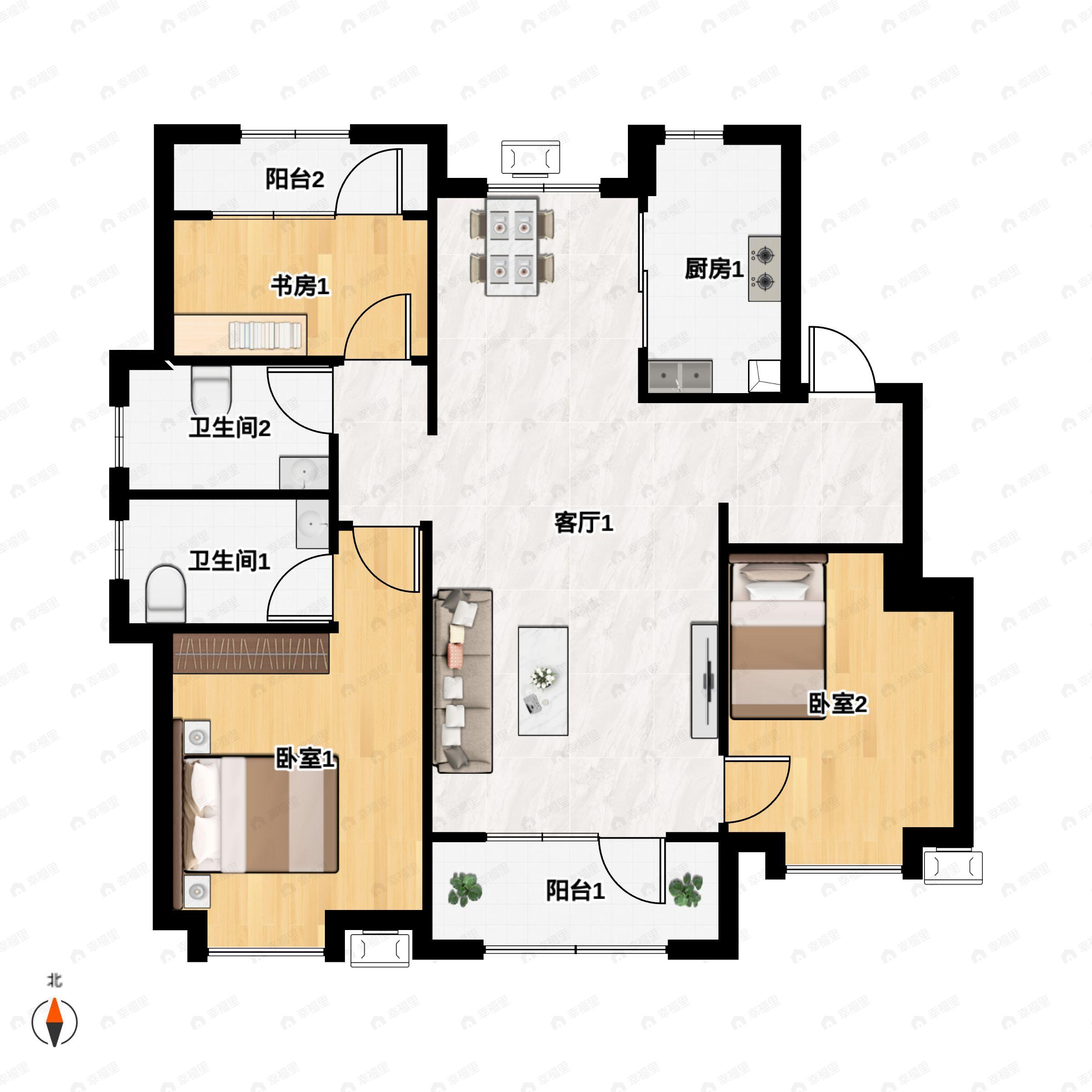 3室2厅2卫建面118平户型图