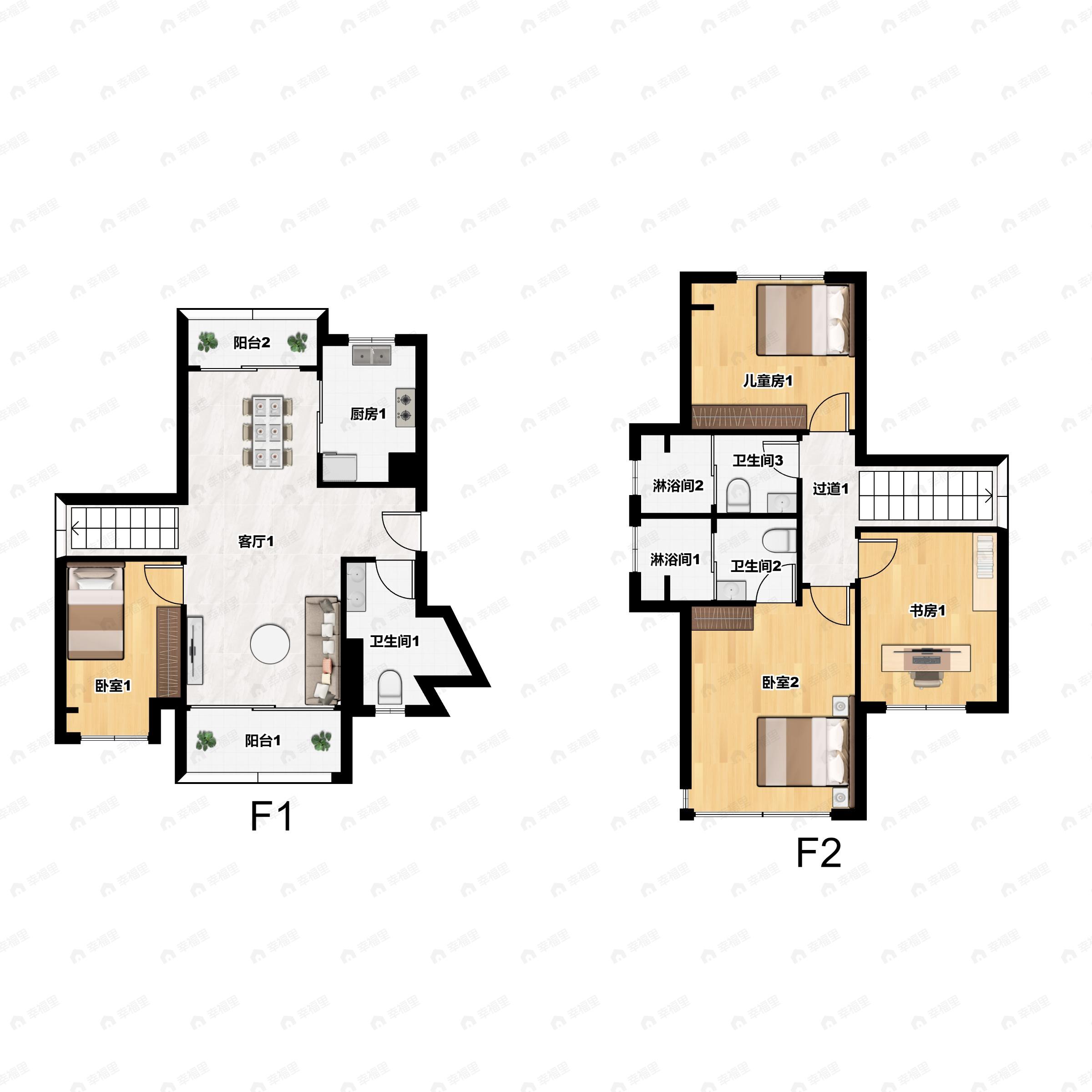 4室2厅3卫建面114平西南户型图